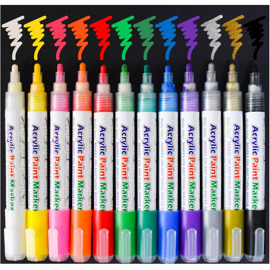 Acrylic Paint Pens, KXF 12 Colours Reversible Tip Permanent Paint Art Marker Pens for Rock Painting,DIY Glass Painting, Mug Design,Ceramics, Pebbles, Glass, Woods, Porcelain- Craft Gift for Kids