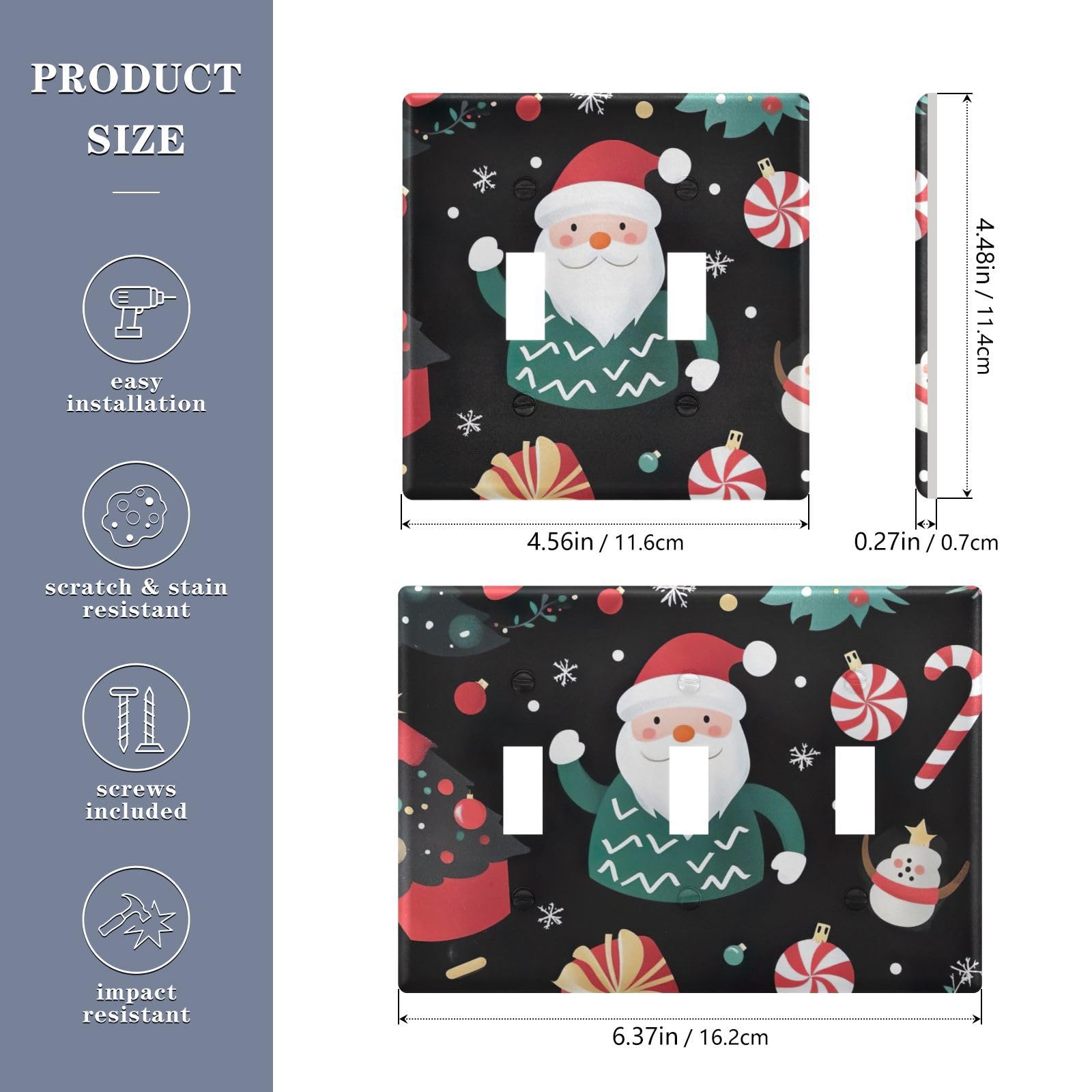 UMIRIKO Christmas Snowman Sant Claus Light Switch Cover Plate Covers Decorative Double Toggle Home Decor 202b7304