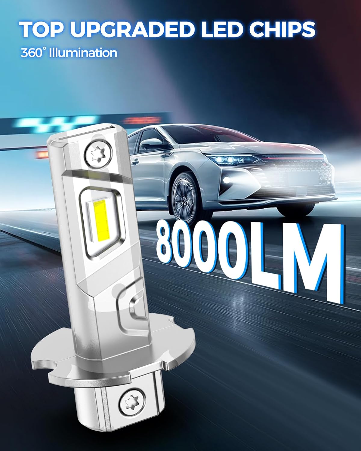 Marsauto H3 LED Bulb H3 LED Fog Light Bulb, 6000K White 600% Brightness Strong Penetration, H3ll/H3 Fog Light Bulbs 1:1 Mini Size Fog Lights for Car, Turck, Pack of 2