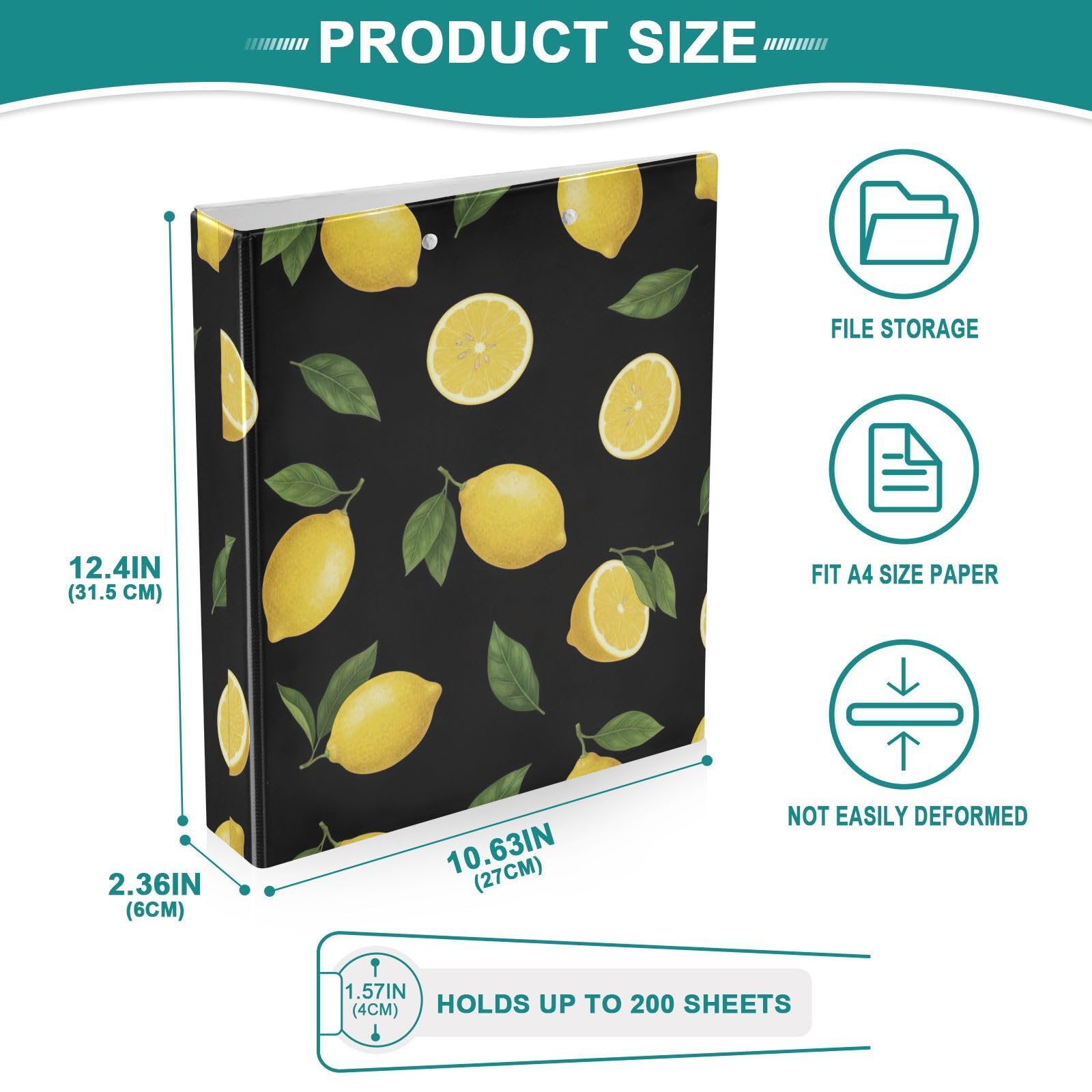 Lemons - Carpeta negra de tres anillos de 1.5 pulgadas, carpeta de anillos en D, paquete de 2 | Con portapapeles y bolsillos, para escuela, universidad, oficina