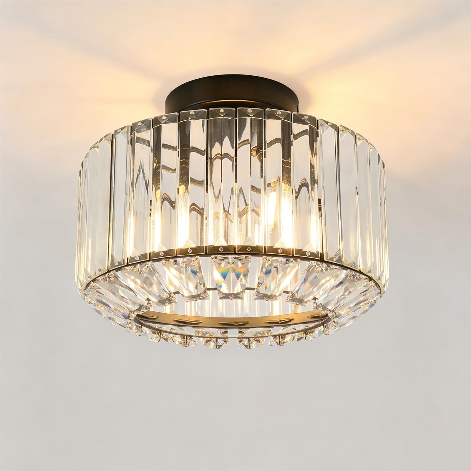 Anwio Medium -Black-E27 Black Crystal Ceiling Light,Modern Ceiling Lights Living Room,Light Fittings Ceilings,Dia 26.5Cm Industrial Chandeliers Ceiling Lights For Hallway Bedroom Kitchen Bathroom(E27 Base)