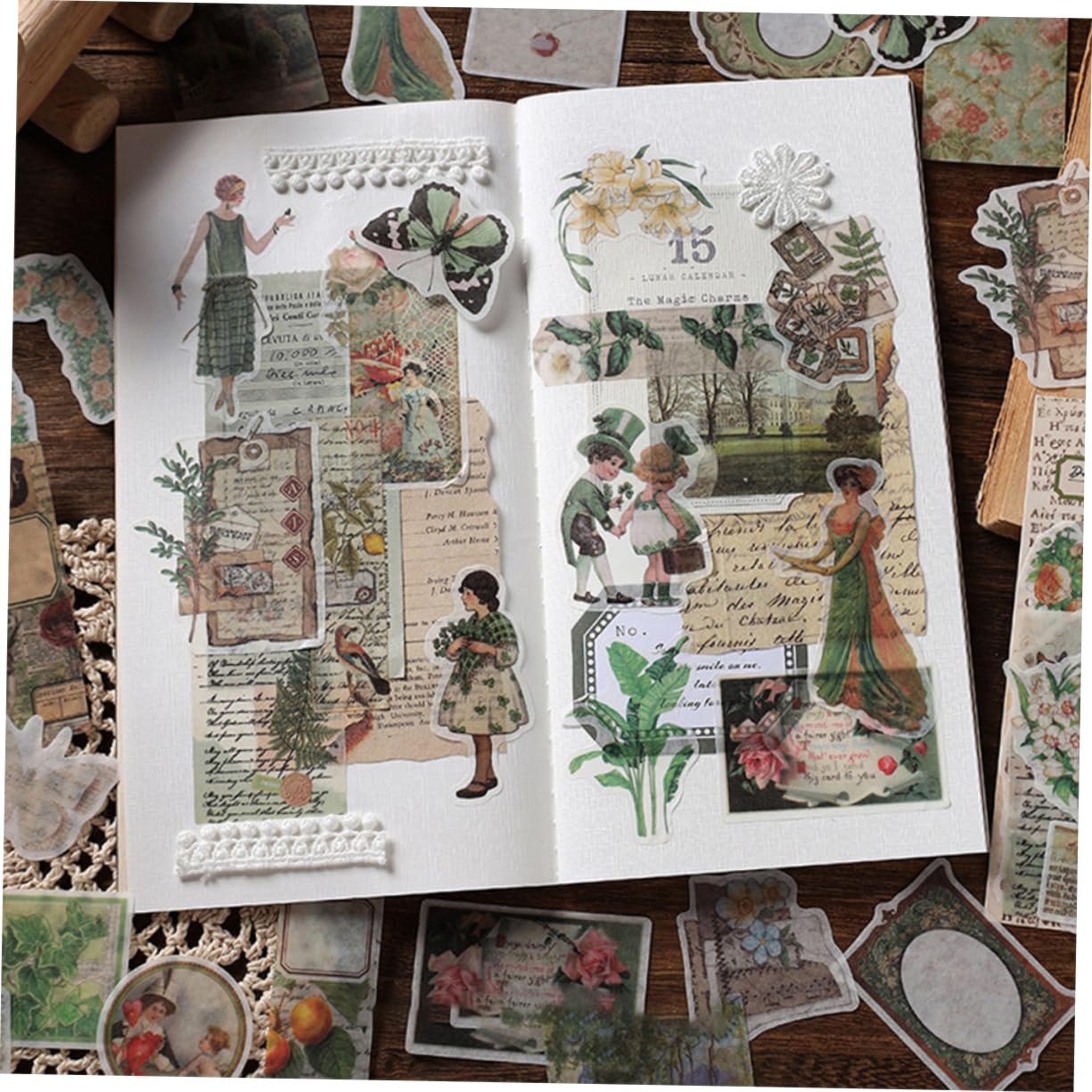 SEWACC 1200feuilles Autocollants Rétro Divers Pour Scrapbooking Stickers Décoratifs Papier Pour Artisanat Et Journal Créatif