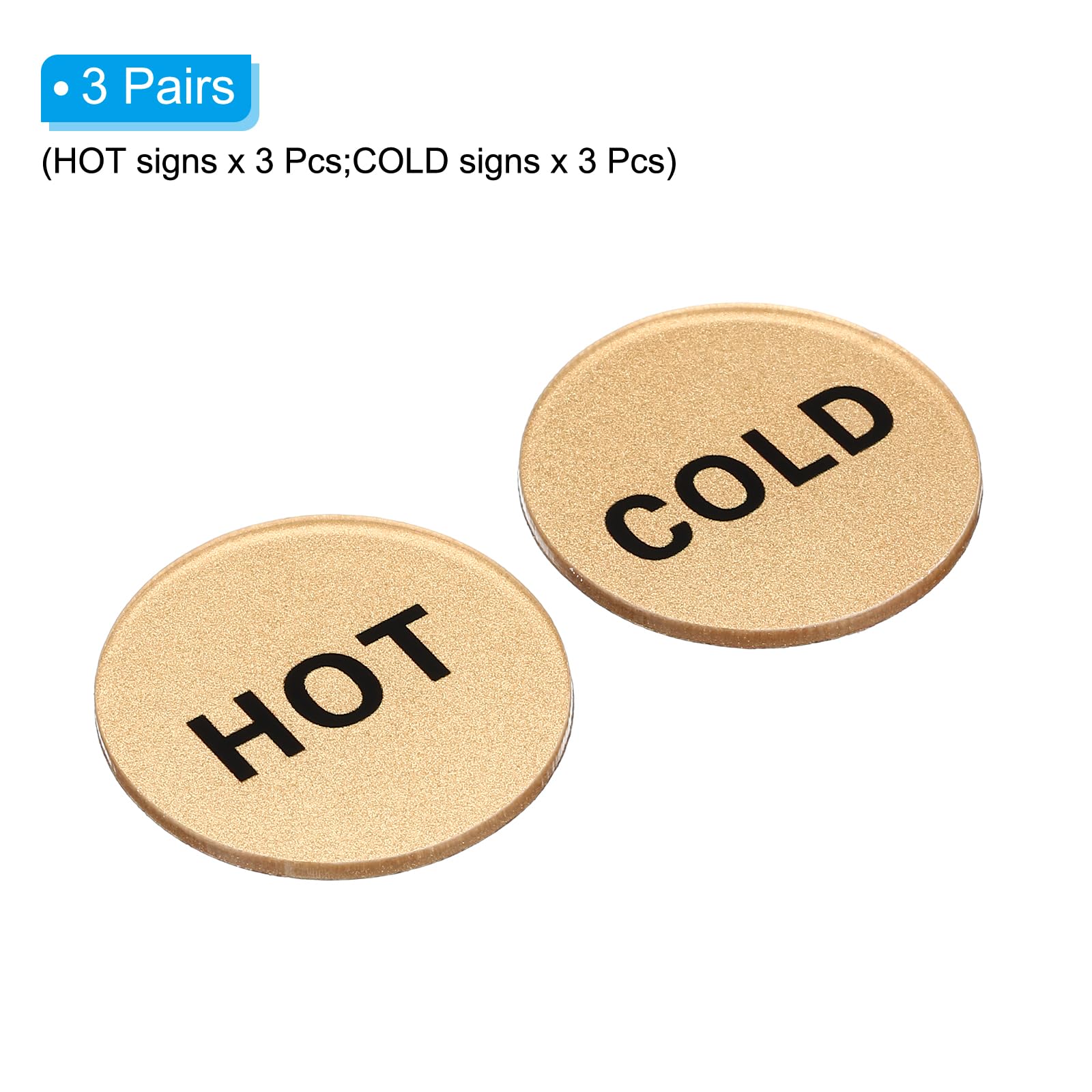 PATIKIL Self Stick Hot/Cold Water Label, 3 works/6 Pack Acrylic Round Shape Sticker Signs for Faucets Sinks Gold - Image 3