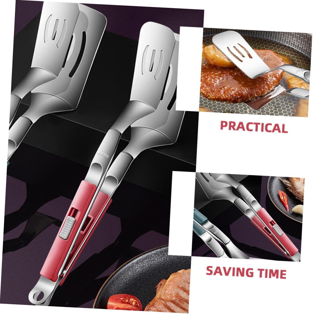 Stainless Steel Spatula Tong Clamp for Grilling and Flipping