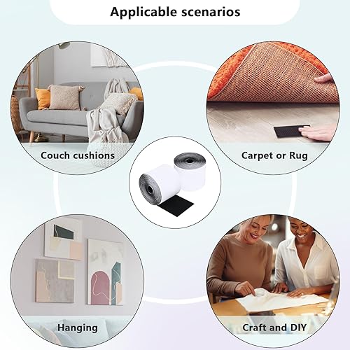 Miniatura 6 de Tiras de cinta de velcro de 4 pulgadas x 18 pies con adhesivo resistente para evitar que los cojines de sofá se deslicen, alfombra de rollos de