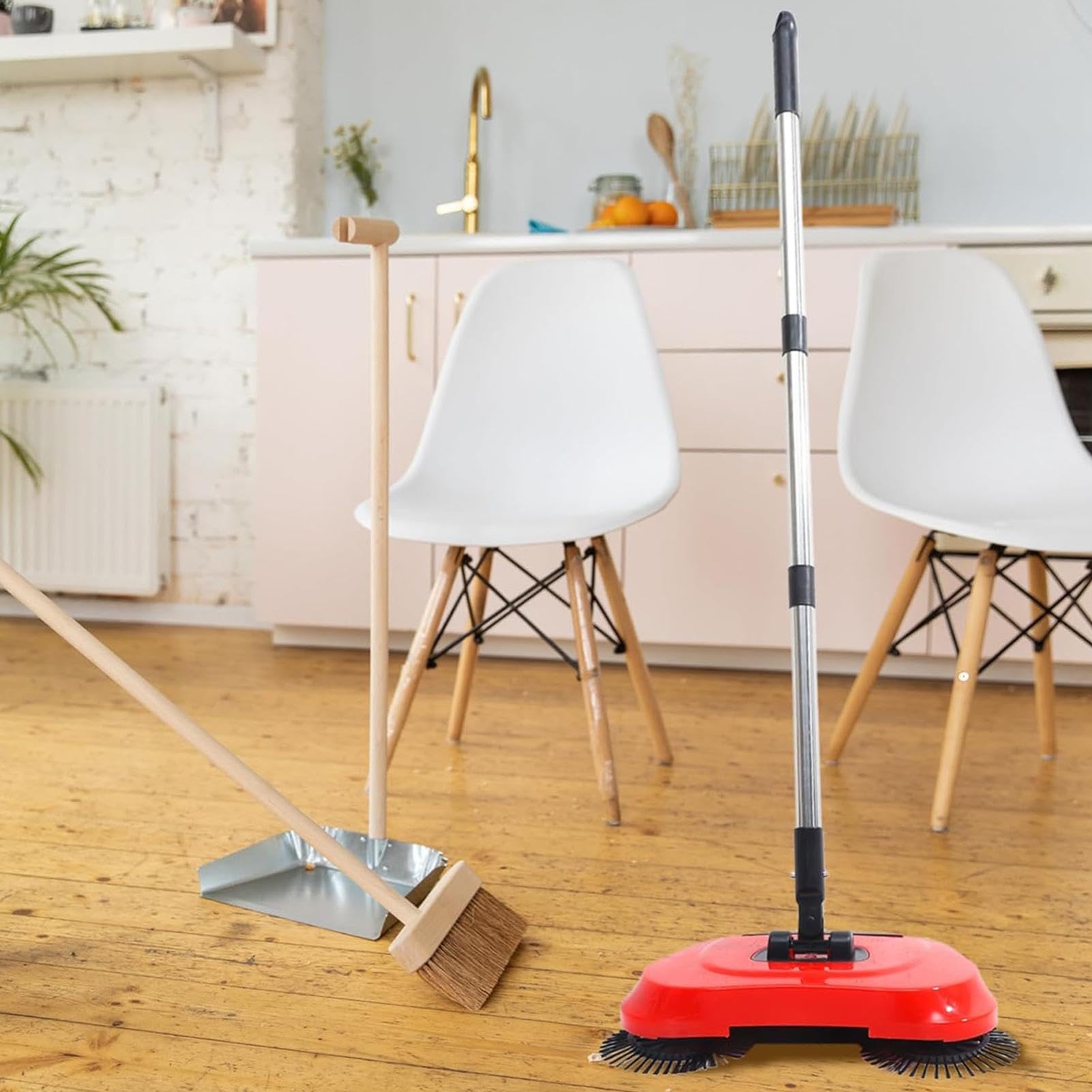 No Power Sweeper Manual Hardwood Floor Carpet Cleaning Tool | Extendable Handle Broom Mop for Laminate Tile Surfaces