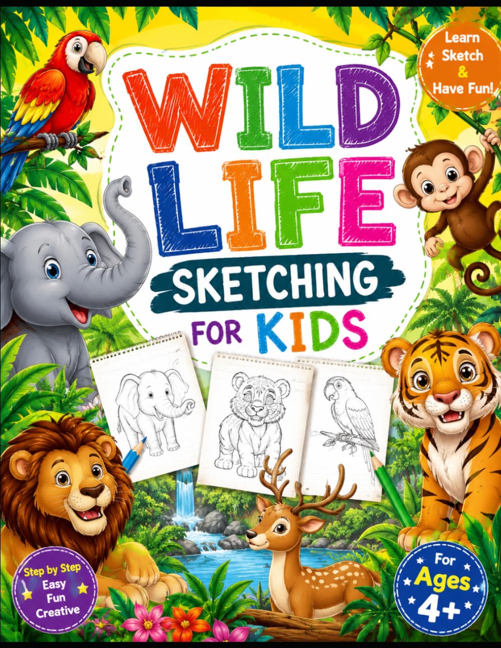 WILD LIFE SKETCHING FOR KIDS.: Sketches of75+ different animals such as lion, hippo, rhino, jackel, porcupine and many more