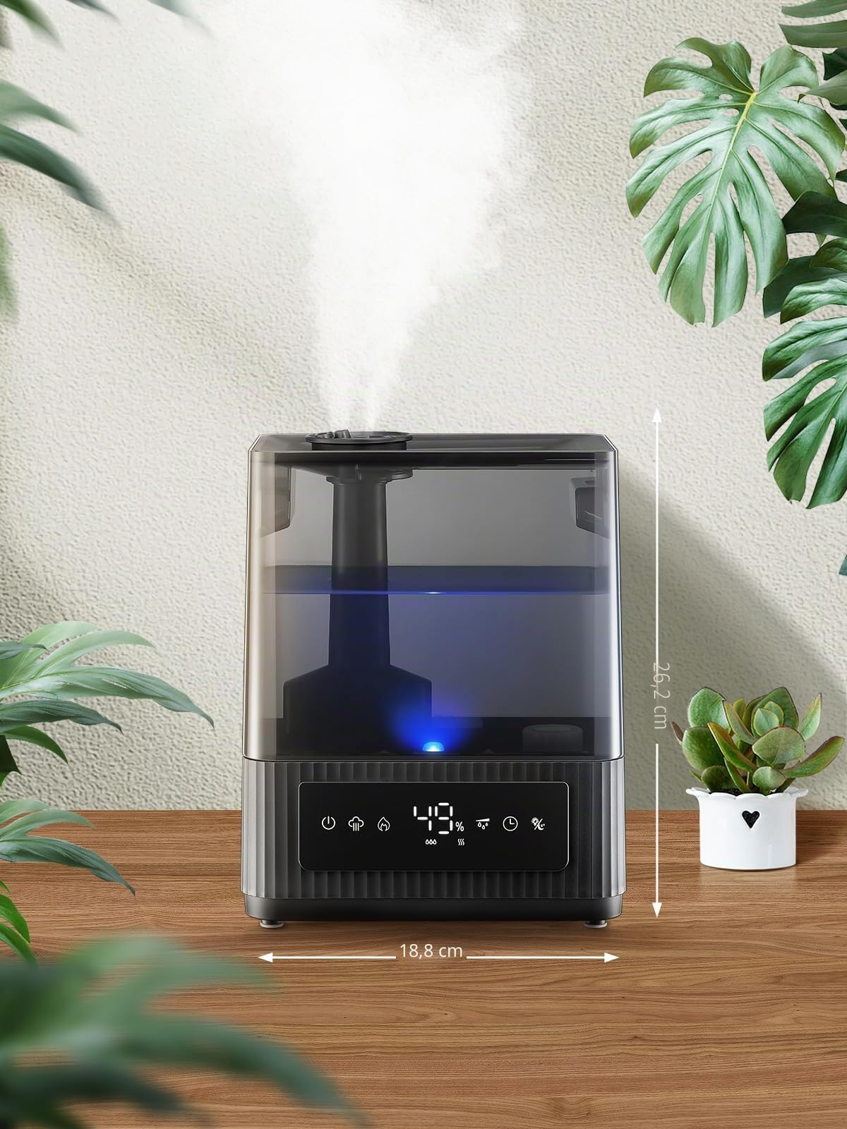 6L Humidificateur D'air Chambre à Brume Froide Silencieux, Autonomie 60H et Minuterie 12H, Humidificateur avec Capteur D'humidité Précis, Remplissage Par Le Haut pour Grandes Pièces et Salon, Noir
