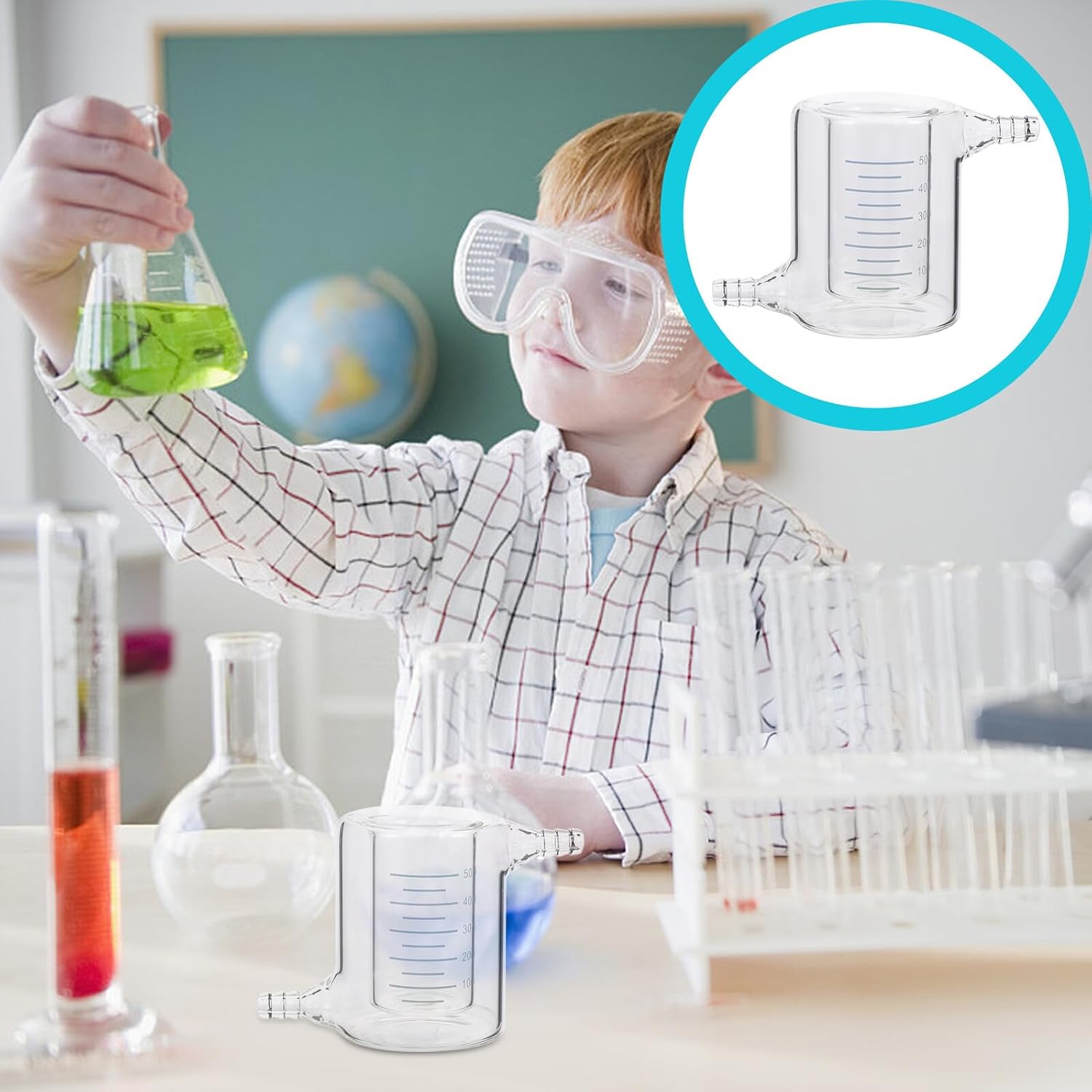 50ml Borosilicate Glass Jacketed Beaker Double-wall Reaction Container for Photocatalytic Experiments with Insulated Glass Design