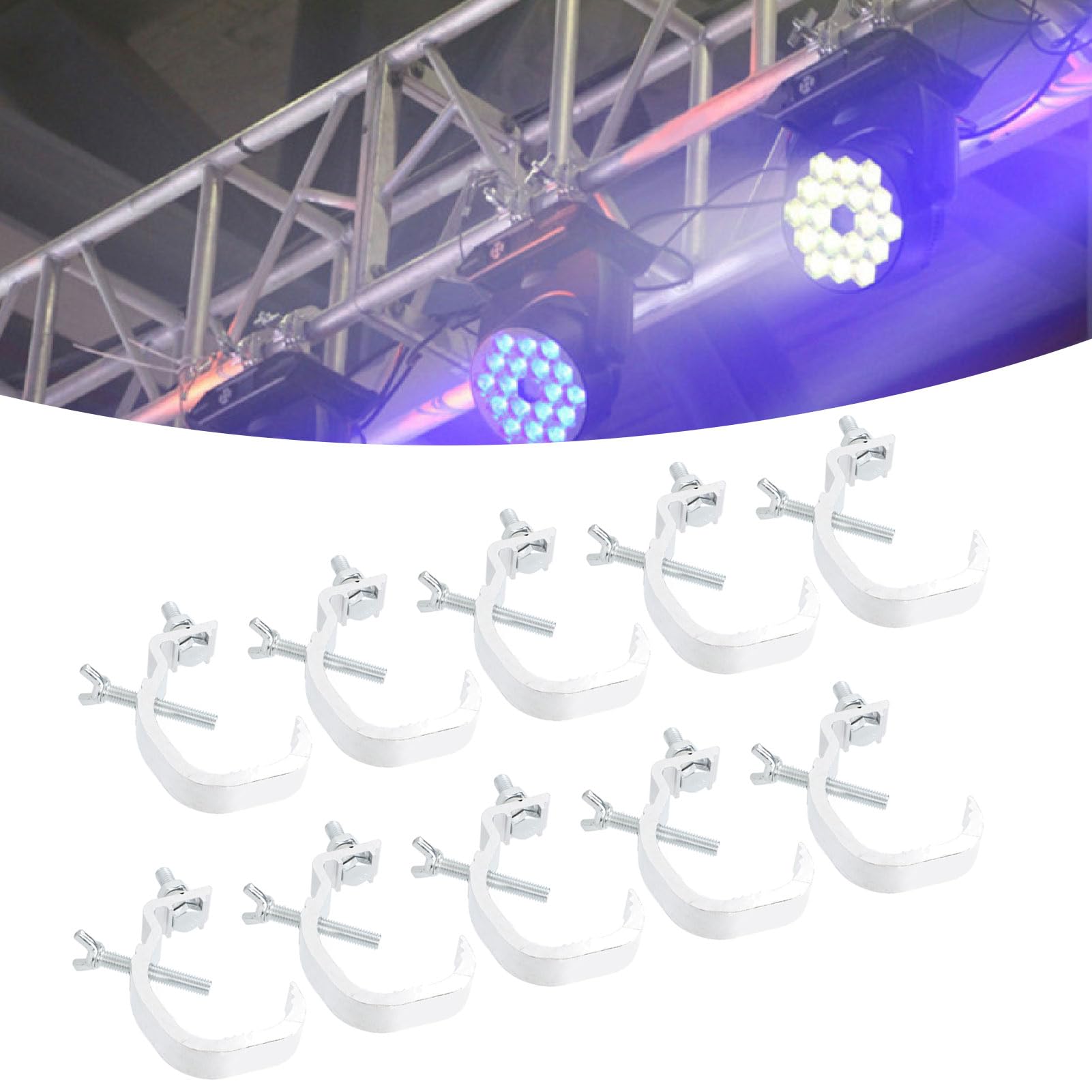 10 Crochets Éclairage Scène Aluminium - Pince Treillis Pour Lampes PAR, LED - Concert, Mariage, Événements