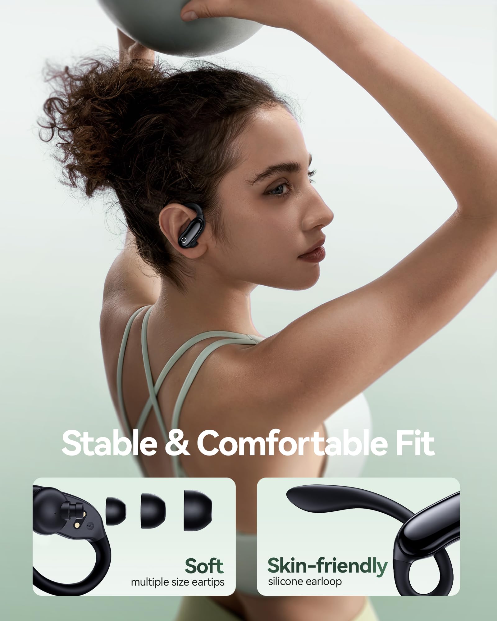 Écouteurs Bluetooth sans Fil Sport avec Crochet, Réducteur de Bruit ANC -30dB, IPX7 Étanche, 96H Autonomie, Bluetooth 5.3, Haut‑Parleurs 16mm, Micro ENC – pour Running, Fitness & Extérieur