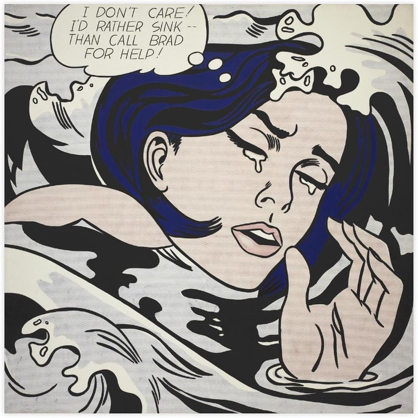 Rikin Liuff Drowning Girl by Roy Lichtenstein Canvas Poster Modern Wall Art Fashion Painting Roy Lichtenstein Prints for Home Picture Decor 55x55cm Frameless