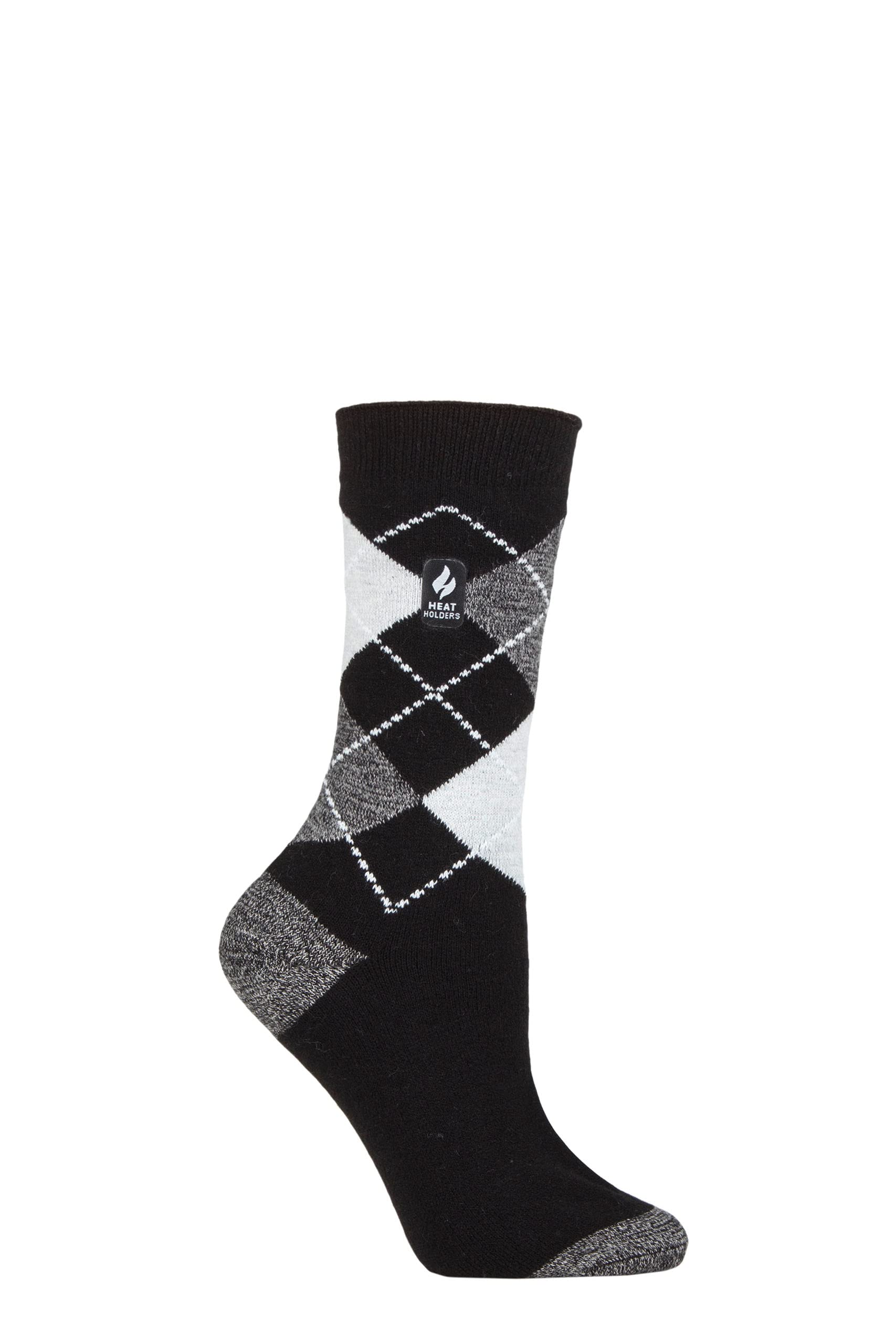 HEAT HOLDERS SOCKSHOP Ladies 1.0 TOG Ultralite Striped, Argyle & Patterned Socks Pack of 1 Valletta Argyle Black/Grey 4-8