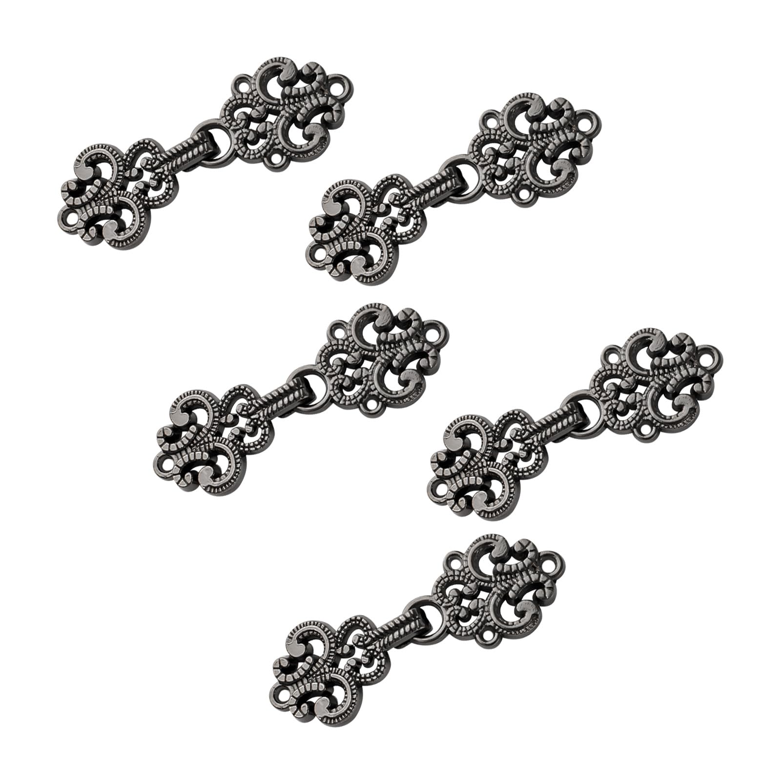 Wandic Gun Black Cardigan Clips, 5 Pairs Vintage Hollow Flower Cape Fasteners Sew On Hooks And Eyes Cardigan Clip Cloak Clasp Fasteners For Sweater Shawl,