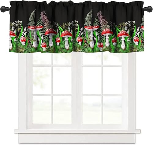 HROZINO Cortinas de cenefa de cocina cortinas de hongos naturales del bosque para sala de estar dormitorio 54 x 18 pulgadas