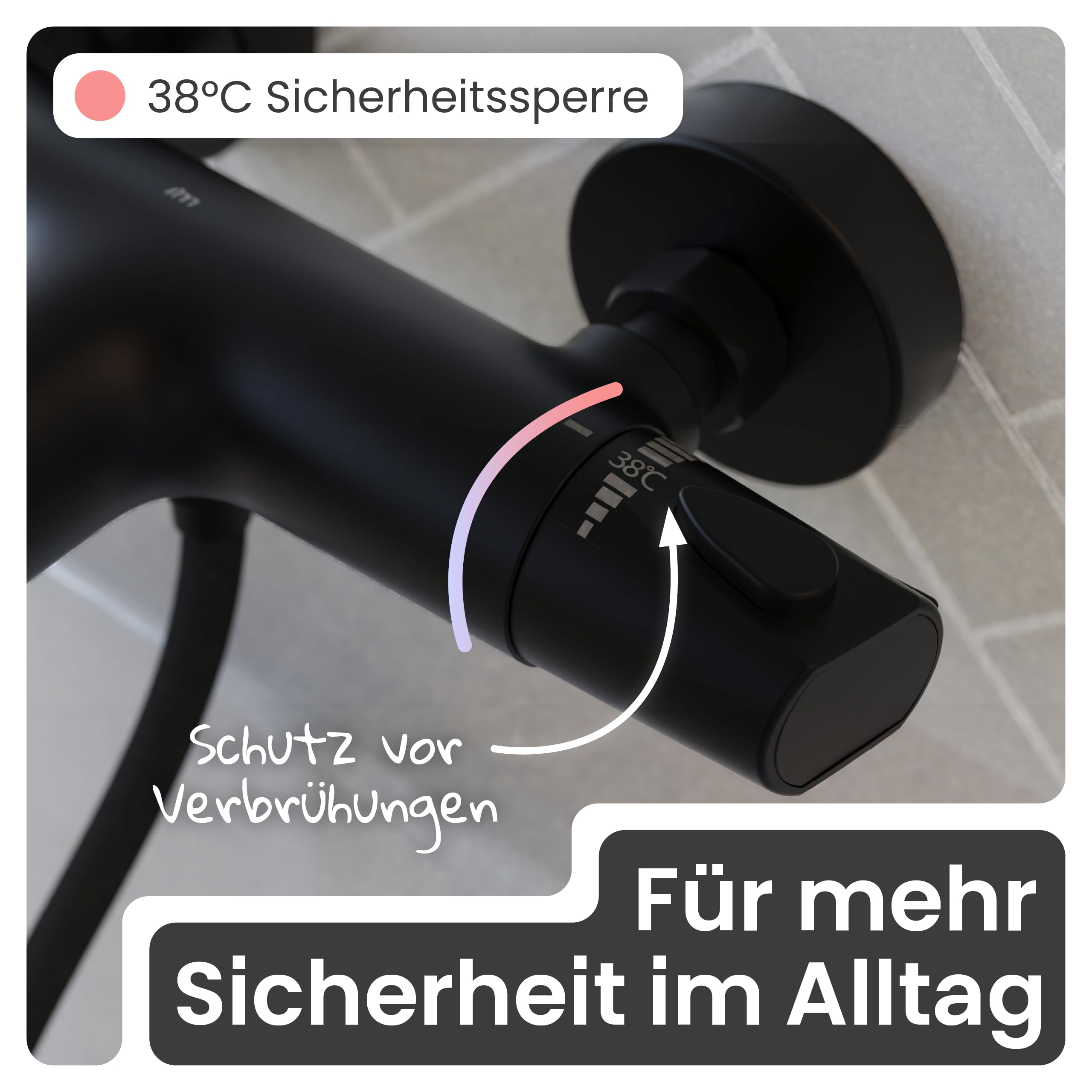 instmaier Beatrice | Wannenarmatur | Thermostat | Verbrühschutz | Schwarz | Wannenfüllarmatur | Thermostatarmatur | Wassersparen | Wannenarmatur Sicherheitssperre/ Verbrühschutz 38° | Einfache Montage