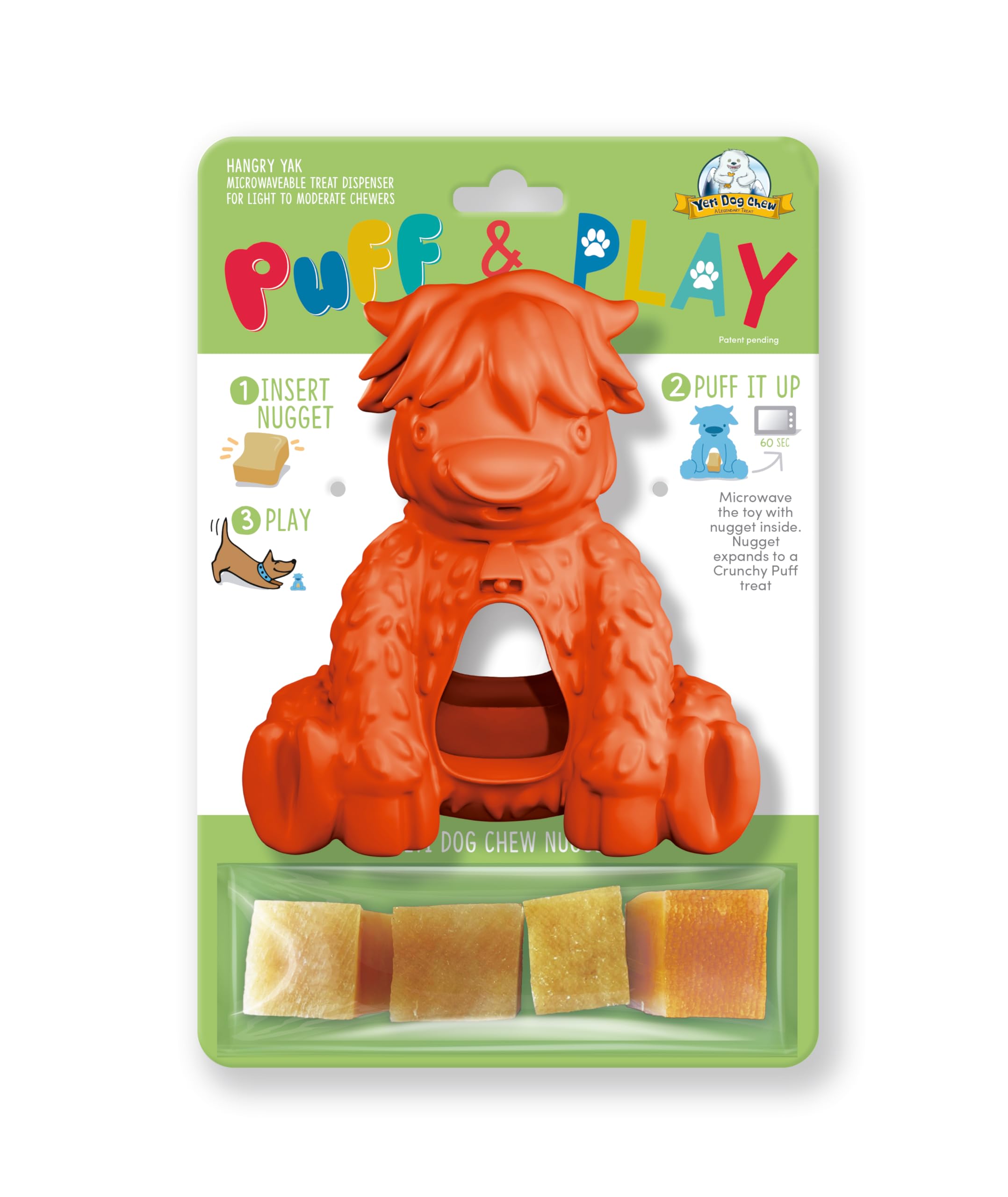 Yeti Puff and Play Dog Toy Interactive Nuggets Treats Dispenser Puzzle, Fun Stimulating Chew Toy for Teething, Behavior Training, Anxiety Calming, for Light to Moderate Chewers (Orange, Yak)