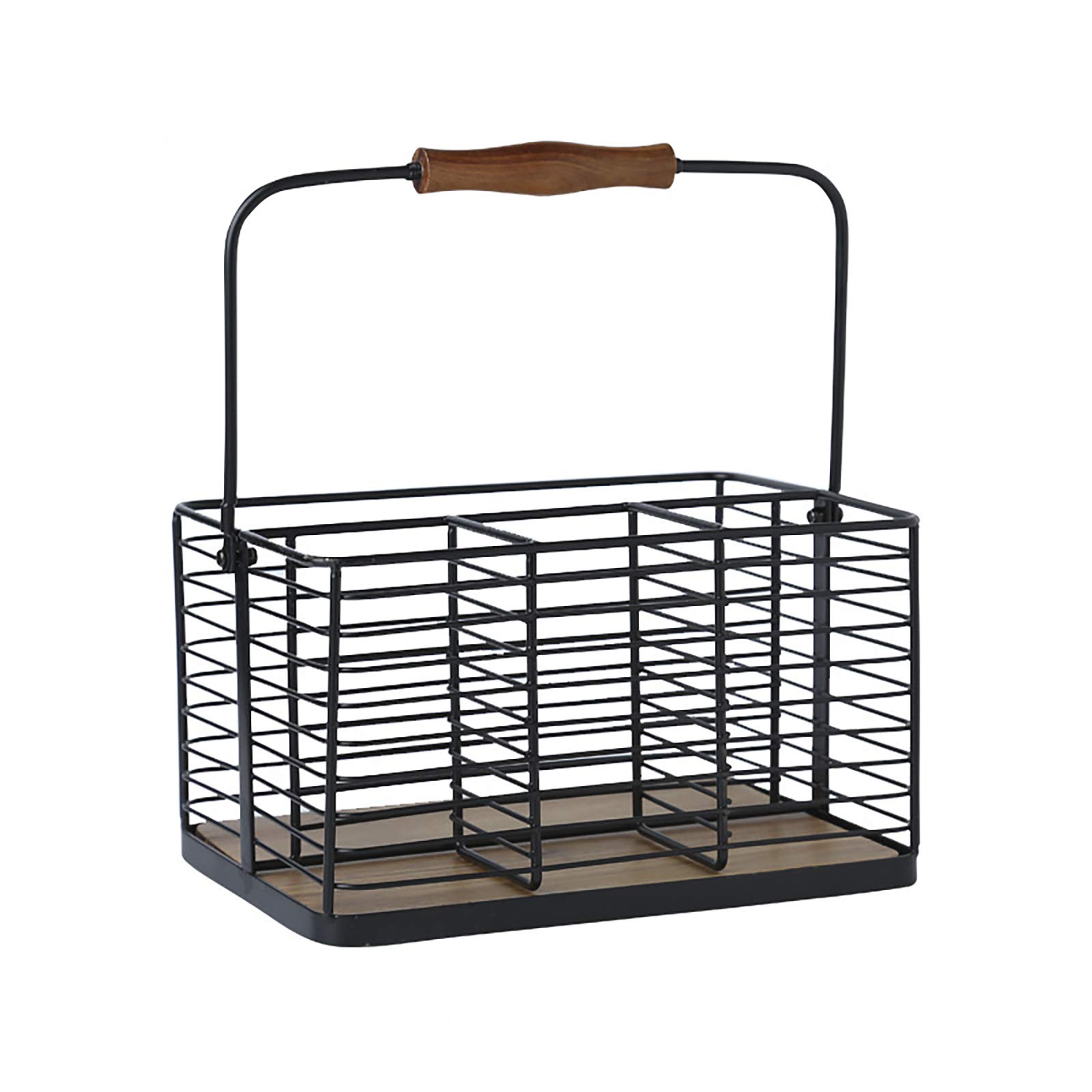 Photo 1 of [MISSING NAILS] VANRA Utensil Holder Kitchen Condiment Organizer Utensil Caddy Storage Basket Organizer Metal Flatware Caddy with Wood Handle, Black