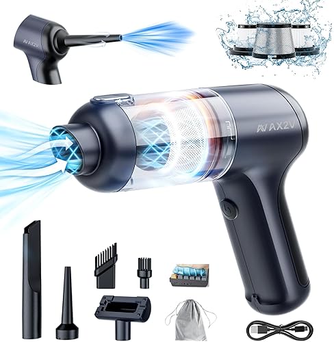 AX2V Aspiradora portátil inalámbrica de 16000 Pa para automóvil, aspiradora de mano de bajo ruido recargable inalámbrica, con gel de limpieza para