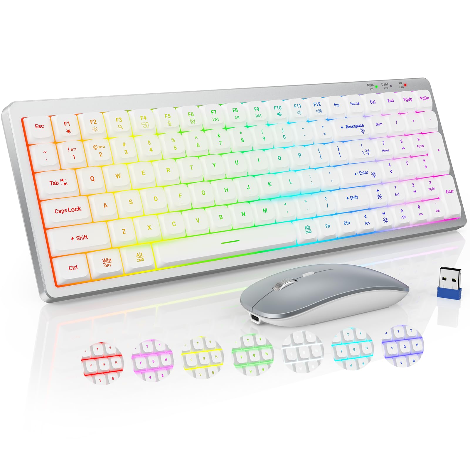 SABLUTE KM62 Wireless Keyboard and Mouse Combo with 11 Backlit Effects, RGB | 2.4G + 2 Bluetooth, Compact Layout with Numeric Keypad, Rechargeable Silent Cordless Set for Laptop, PC, Windows, Mac-picture-37