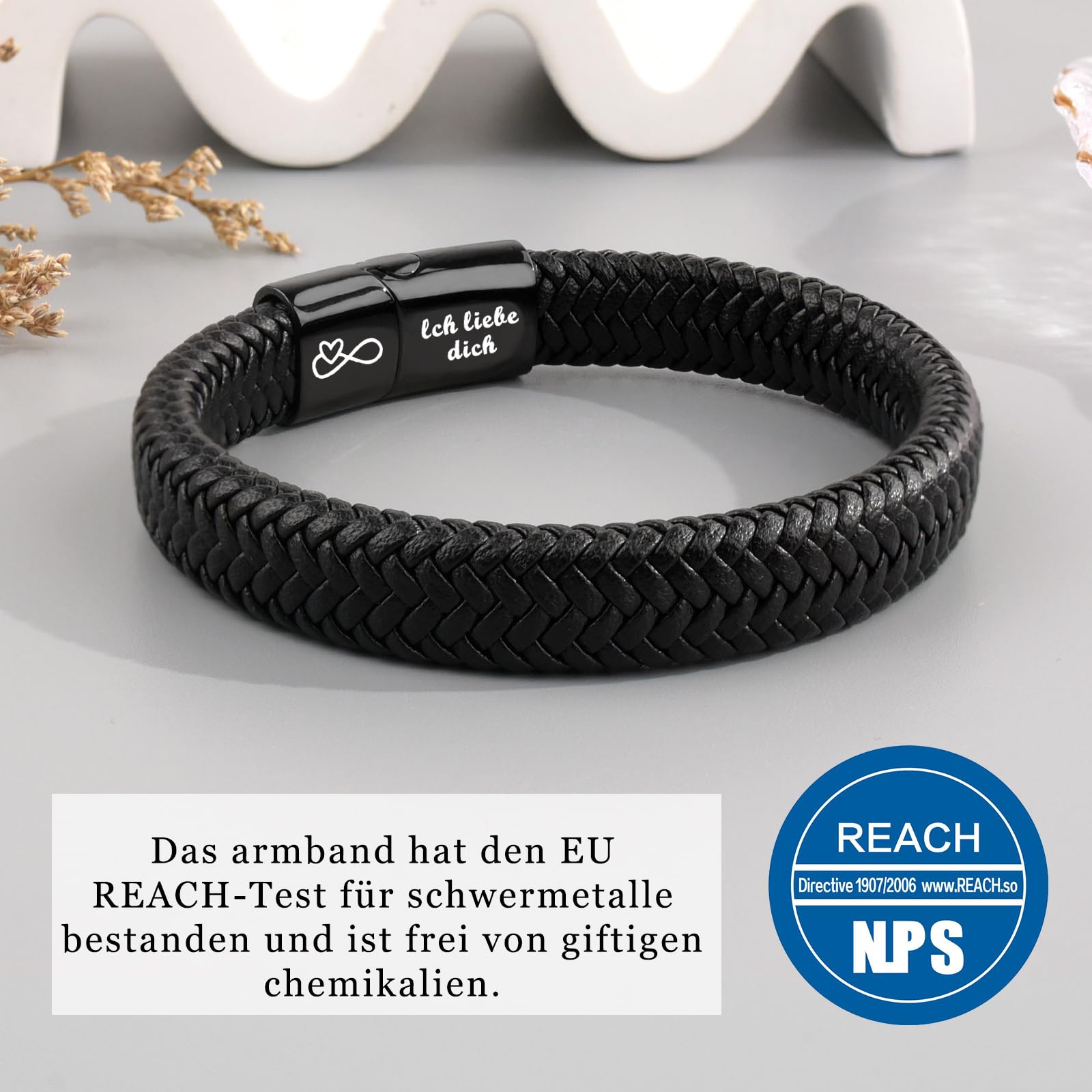 VU100 Ich Liebe Dich Geschenke für Männer, An Meinen Sohn/Mann/Papa/Bruder Lederarmband Herren mit Gravur Geburtstag Weihnachten Geschenk für Ihn Freund Ehemann Jungen, Valentinstag Jahrestag Geschenk
