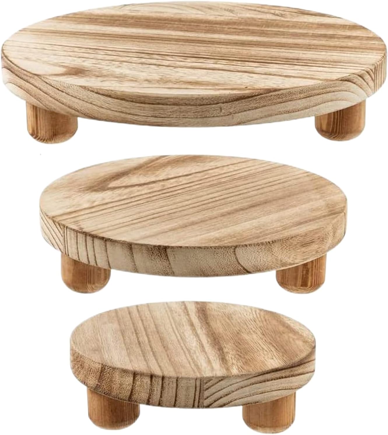 Plant Riser 8 " Round Plant Pot Stand Wooden Riser Small Plant Stands Indoor Flower Pot Holder Planter Stand Tray Decorative Wooden Cake Stand Pedestal Tables for Garden Desktop Display