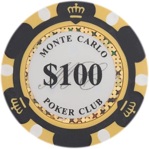 Vista 15 de Brybelly Monte Carlo Premium Poker Chips (50-Pack) Heavyweight 14-Gram Clay Composite Morado ($500 Purple),blanco ($1 White),$1,000 Amarillo,$10