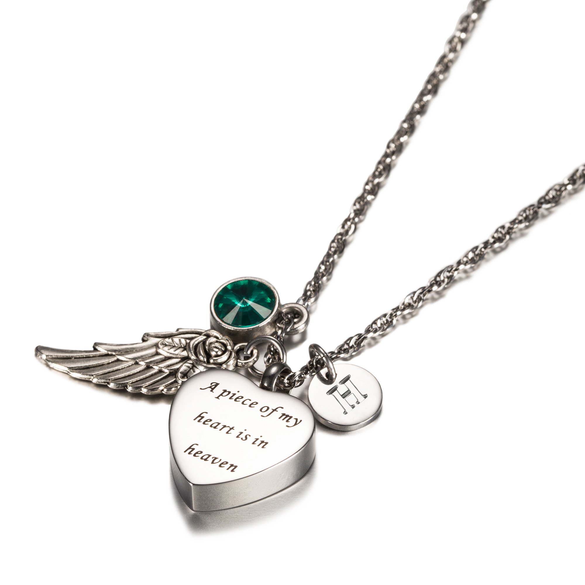 AMIST A Piece of My Heart in Heaven Cremation Jewelry Initial Necklace Keepsake Memorial Urn Necklace with Birthstone Crystal
