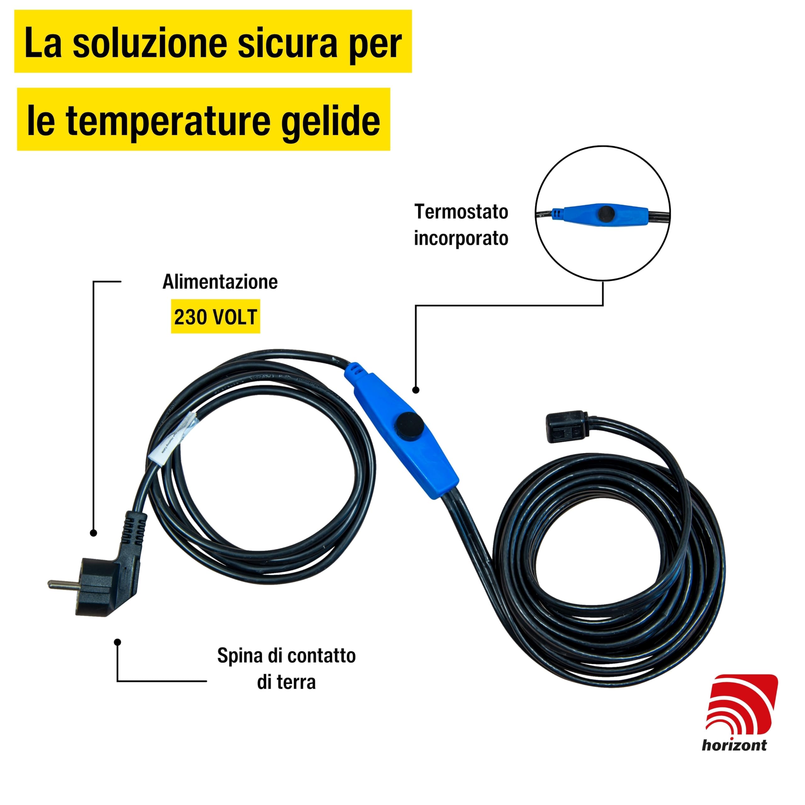 horizont Cavo di riscaldamento antigelo con termostato, ideale per il tubo dell'acqua o le piante, traccia di riscaldamento impermeabile, radiatore elettrico, cavo di riscaldamento per palme (36 m)