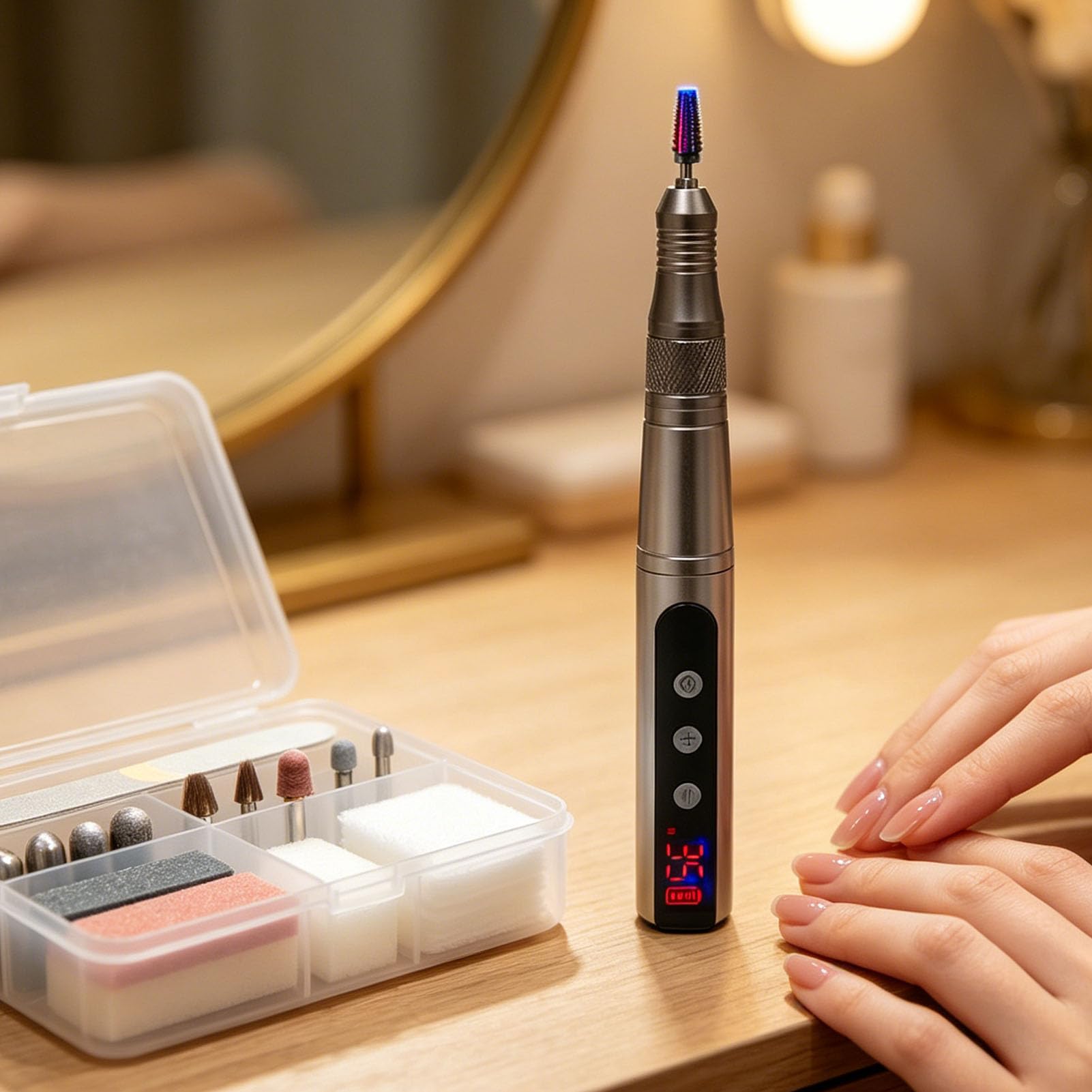 Brrnoo Nagelfräser Elektrische Nagelfeile 35000 RPM mit 6 Aufsätzen, Wiederaufladbar Kabellos for Acrylentfernung und Maniküre Pediküre zu Hause (BLACK)