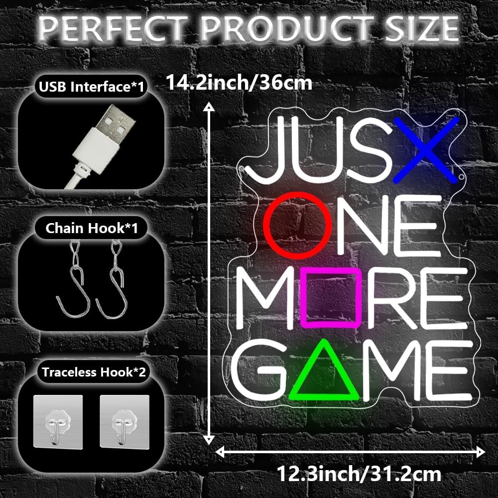 Gamer Neon Sign for Wall Decor,Gaming LED Light Sign,Just One More Game Backdrop for Boys Bedroom Video Game Room Club Party Man Cave,Best Gift for Teens Boys Men USB Powered(14.2"*12.3") - Image 4
