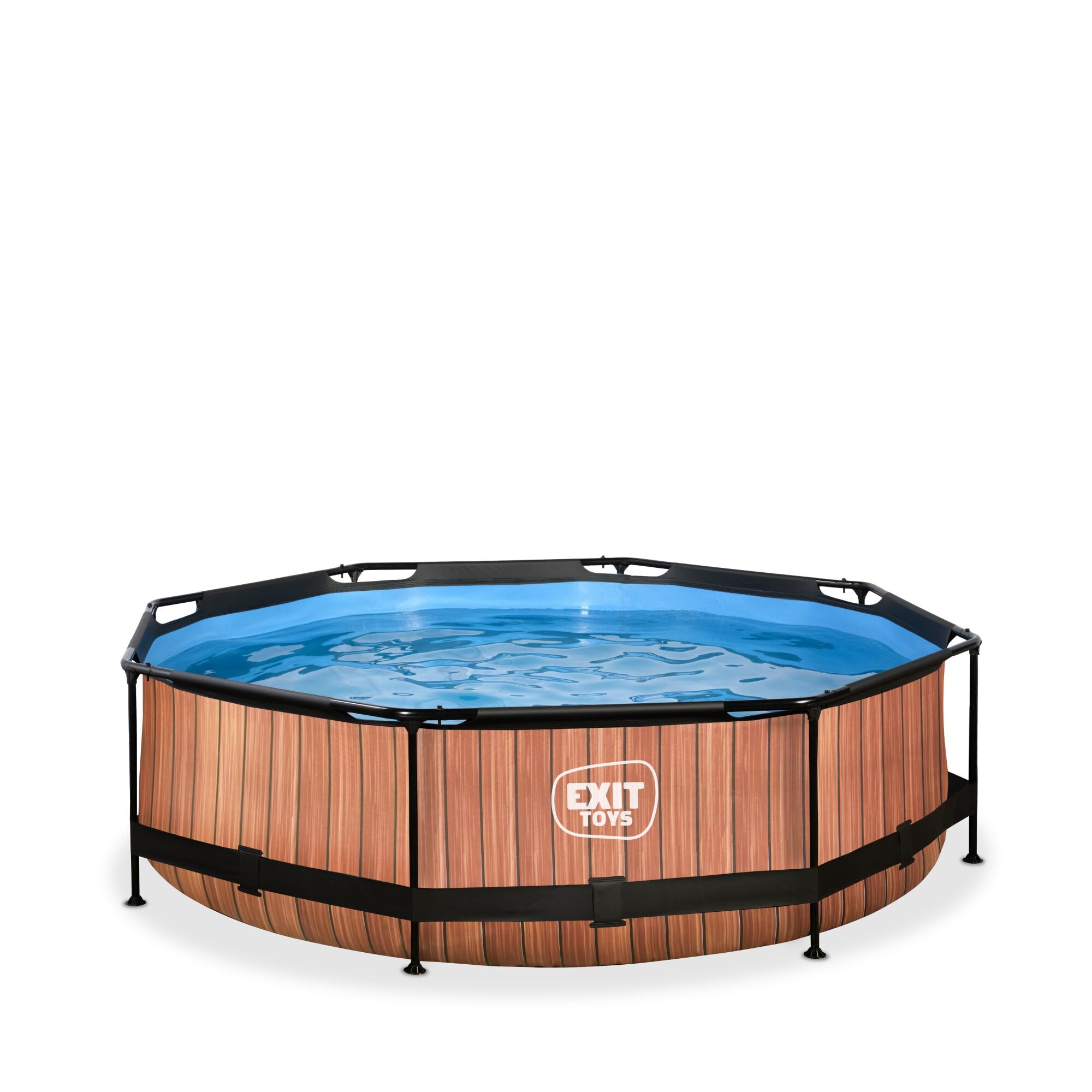 EXIT Toys Wood Pool - ø300x76cm - Piscina de Marco Redondo con Bomba de Filtro de Cartucho - Fácil Acceso - Adecuada para Niños Pequeños - Marco Robusto - Diseño Único - Marrón