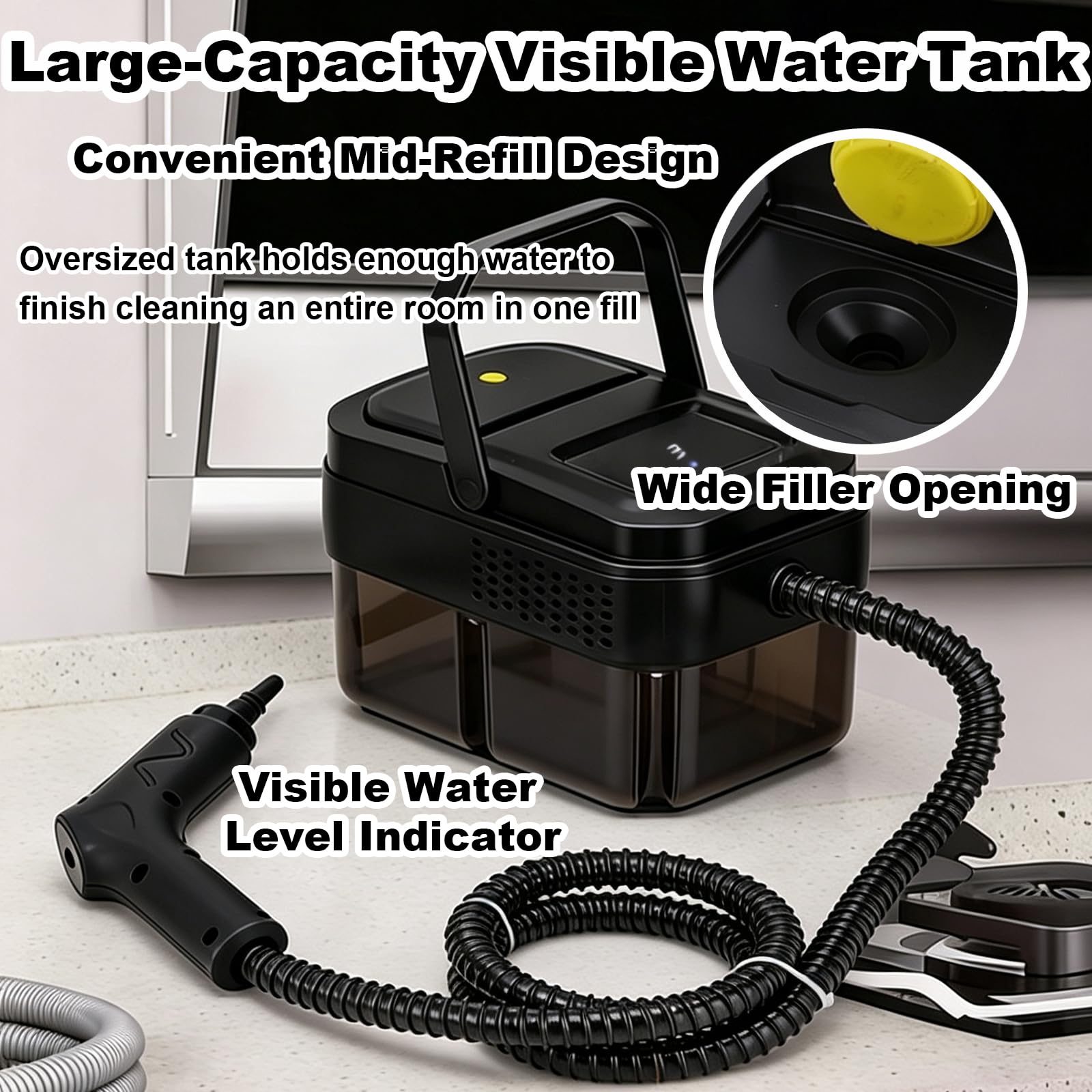 Limpiador A Vapor con Control Manual, DepóSito Amplio De Agua | 3 Niveles Regulables De Vapor, BotóN De Control En Pistola, Boca De Llenado Ancha