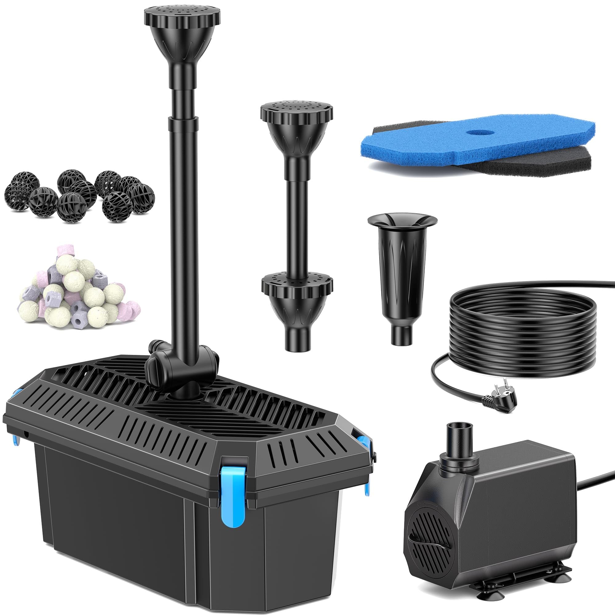 Pompe de Filtration de Bassin 40 W 2500 l/h, Filtre Tout-en-Un Valve Buses, Nettoyage 4000 l