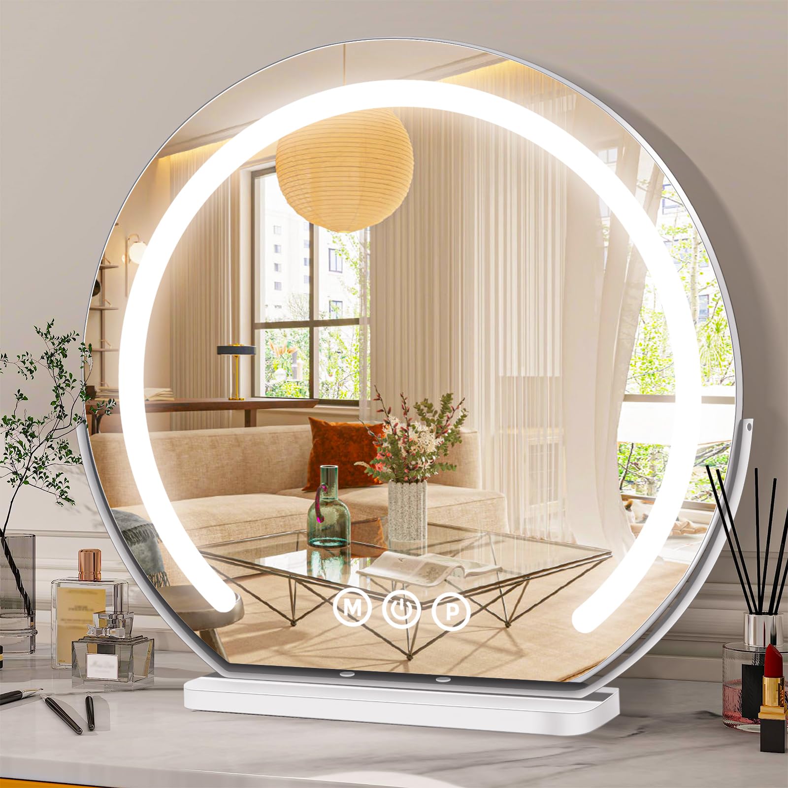 KOOSREEL Hollywood - Espejo de tocador con Luces LED Regulables, 3 Modos de iluminación, Control táctil Inteligente, rotación de 360°, Espejo de tocador, Espejo de Mesa y Escritorio, función de