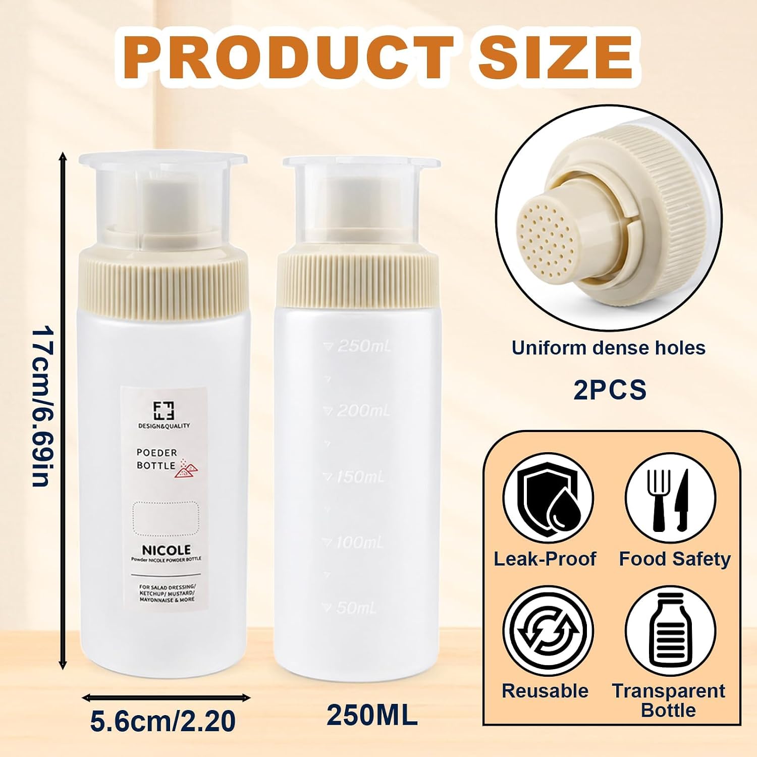 2PCS Cake Syrup Dispenser Bottle, Graduated Squeeze Bottle with Sealing Lid