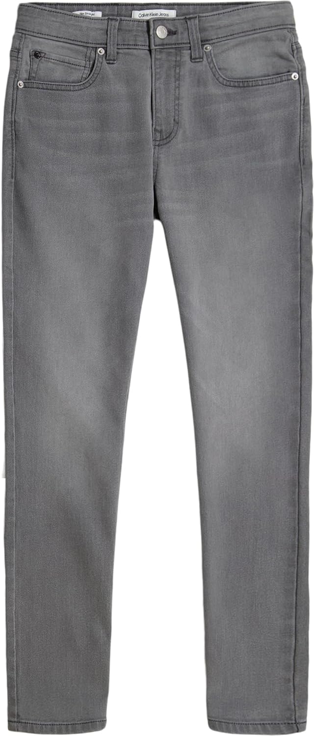 Calvin Klein Boys Slim Fit Straight Leg Stretch Denim Jeans, 5-Pocket Style, Zipper Fly & Button Closure