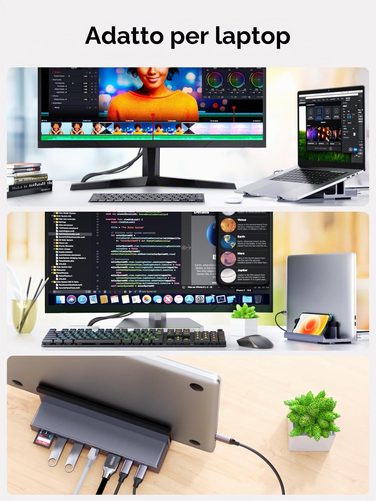 Supporto verticale 7 in 1 per laptop QUUGE con docking station e HDMI 4K per MacBook