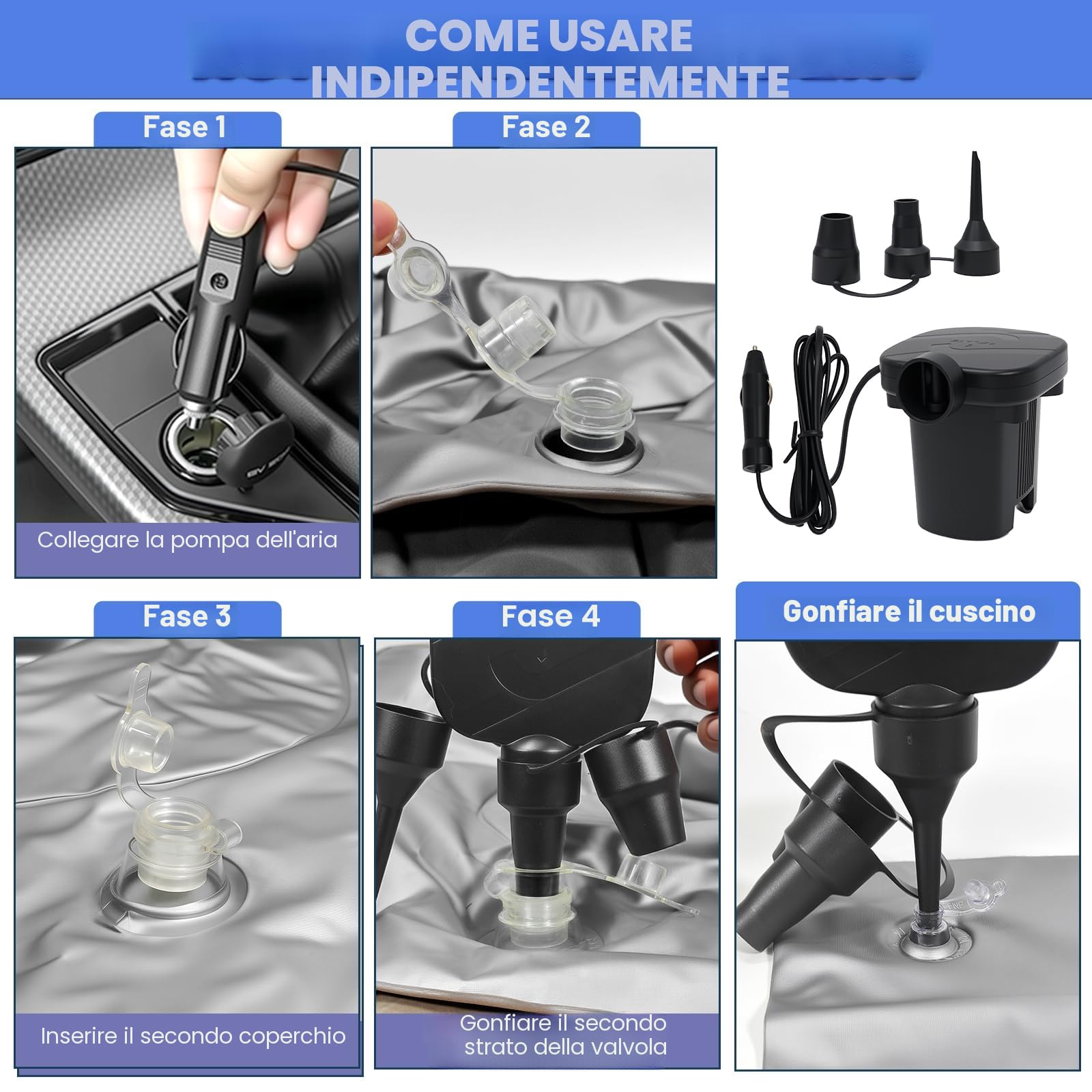 Materasso Auto SUV Portatile Ultra Comodo Floccato Materasso Gonfiabile per Auto con 2 Cuscini e Colonna d'Aria Migliorata Materasso per Auto per Interni ed Esterni Viaggi e Campeggio (Nero)