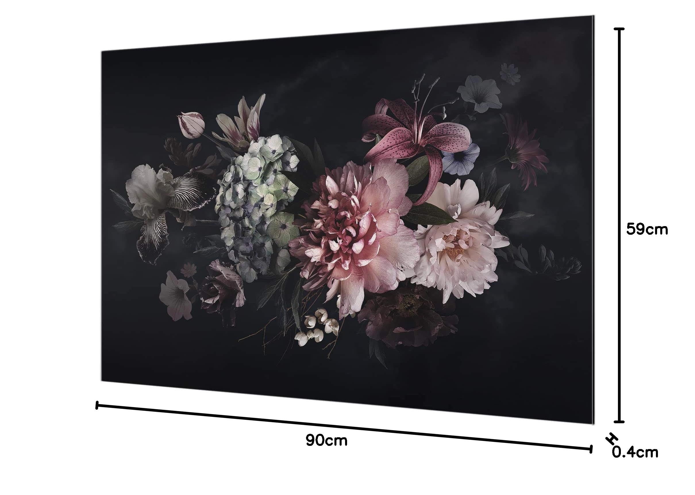 Fond de hotte avec support épaisseur 4mm fleurs crédence cuisine avec motif verre trempé panneau mural noir crédence en verre style vintage cuisine 5179 (90x59cm)