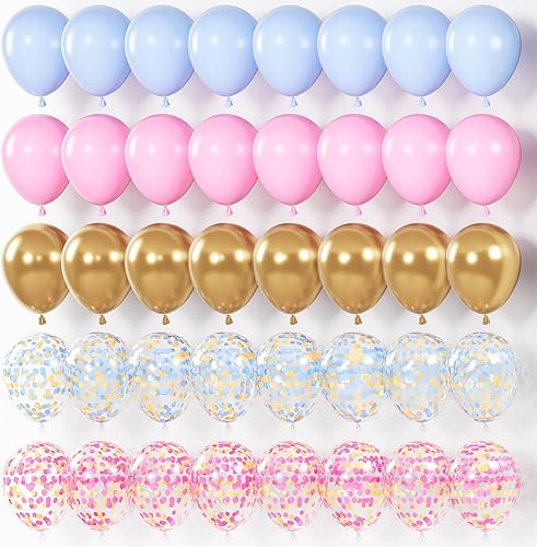 Miniatura 8 de Globos azules y blancos, juego de 60 globos azul claro y blanco con confeti azul metálico, globos azul perla blanca perla de 12 pulgadas para baby