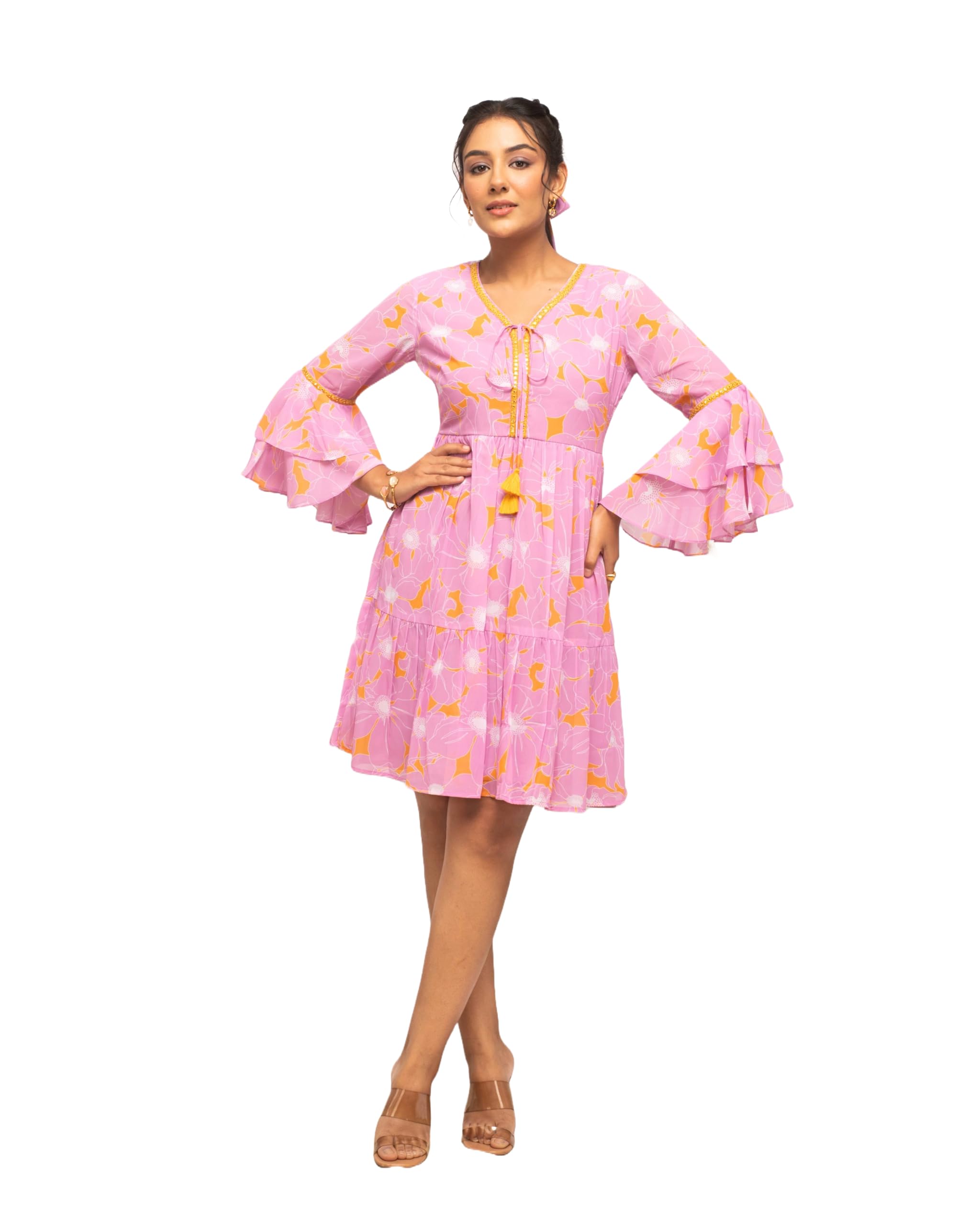 fiorra Women's Skater Georgette Floral Printed Knee-Length Western Dress Dr0017-picture-13