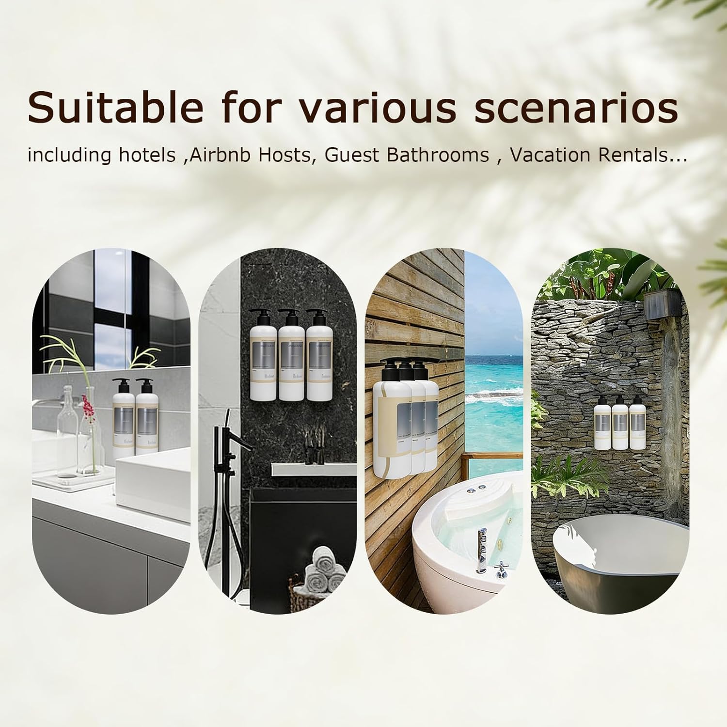 Floral White Moss Pine Shadows Hotel Toiletries Amenities Set (8 Pack) Bulk Hotel Amenities- 2-Shampoo, 2-Body Wash, 2-Hand Wash, 1-Conditioner and 1-Body Lotion, With bracket