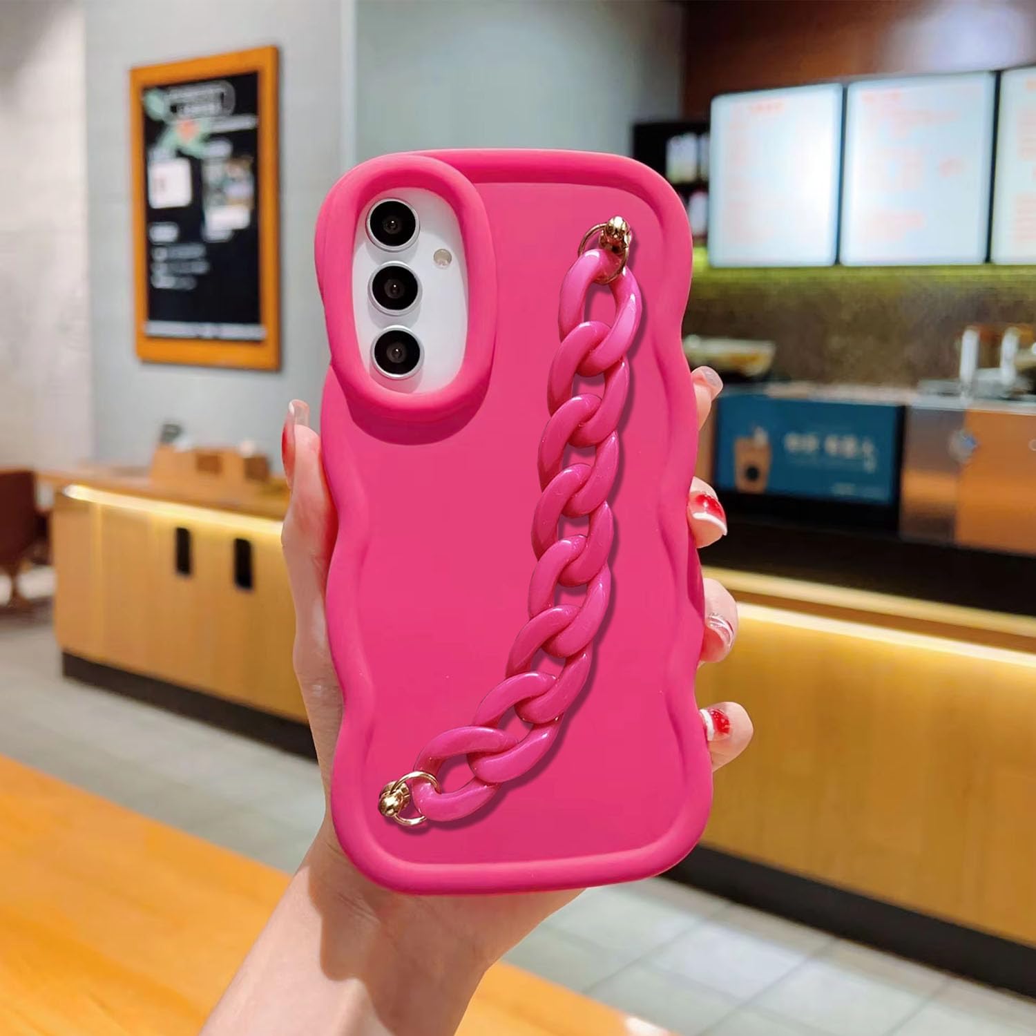 KC Back Cover for Samsung Galaxy A55 5G - 3D Big Wave Shape Shockproof Bumper Marble Chain Bracelet Soft Silicone Case with Camera Protection (Pink) (B0D8ZTDRVN) Amazon Price History, Amazon Price Tracker