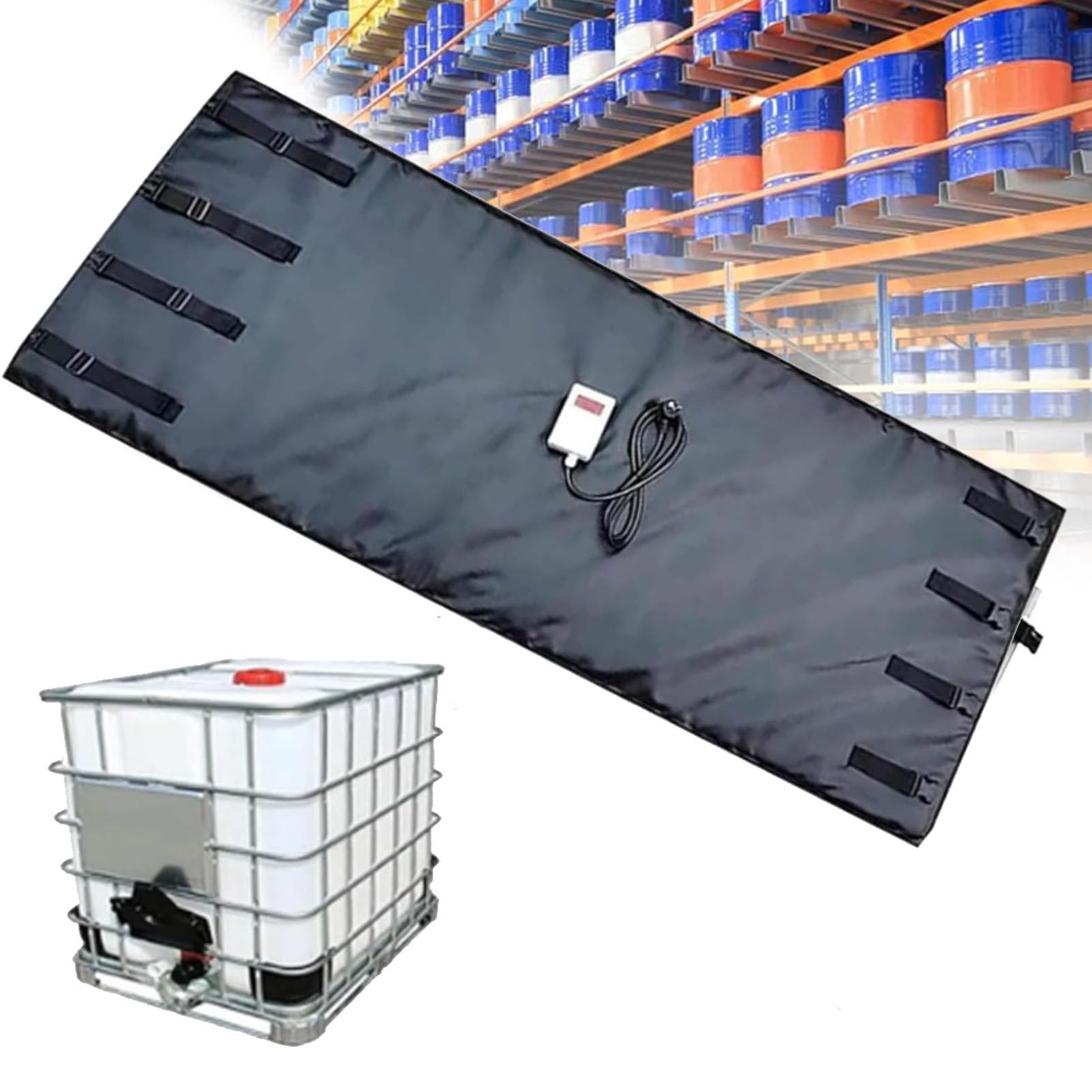 MRVAKDYDI Oil Barrel Heating Blanket, IBC Drum Heater, Industrial Grade, Grey, Black, 200L/1000L(Black,275Gallon/1000L)
