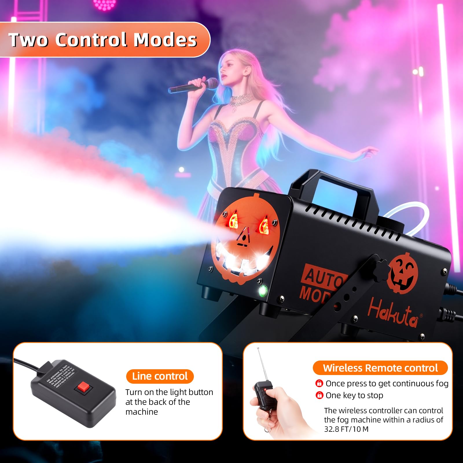 Hakuta Máquina de Humo Profesional con 6 Luces LED RGB, 2300 CFM - Niebla Automática para Halloween/Navidad/Bodas, Control Remoto y Soporte Colgante | Máquina de niebla automática 2300 CFM con función de pulverización automática, ideal para Halloween, Nav