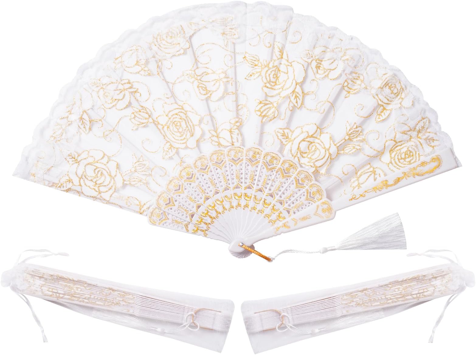 Sepwedd 30pcs White Rose Lace Floral Folding Hand Fans Chinese Retro Folding ...