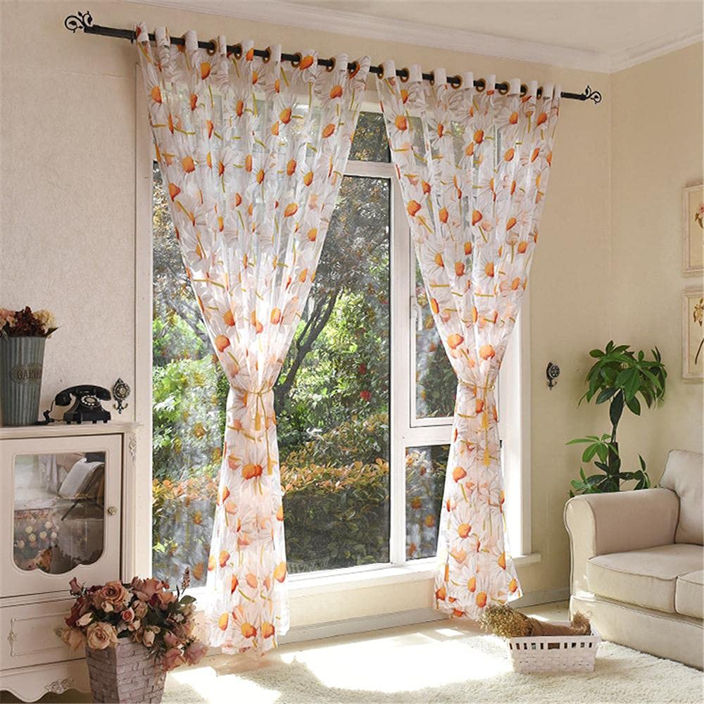 Tende in voile, con occhielli per finestra, motivo margherite, per camera da letto, soggiorno, porta, 1 pannello, 100 x 270 cm