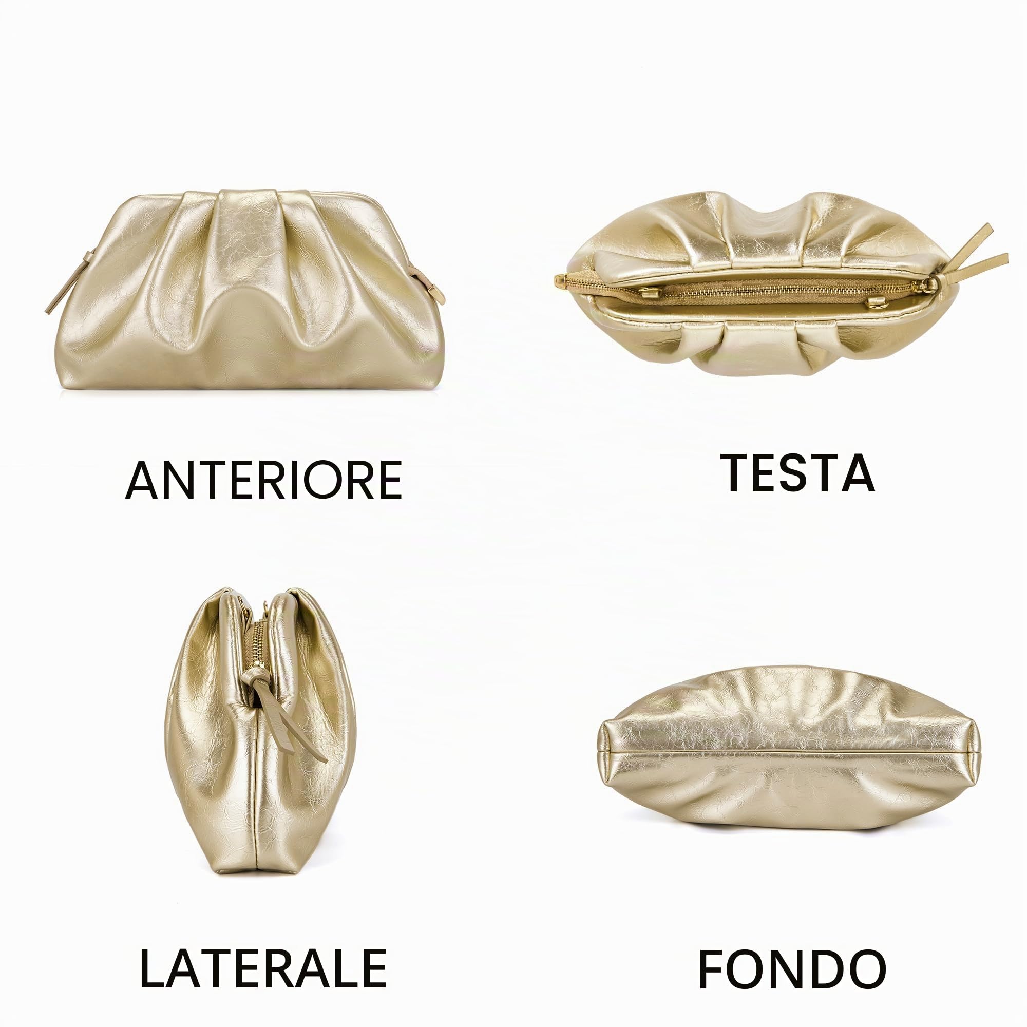 Pochette da donna Cloud Pleated Borsa da sera elegante piccola borsa a tracolla in pelle PU per matrimonio con chiusura lampo