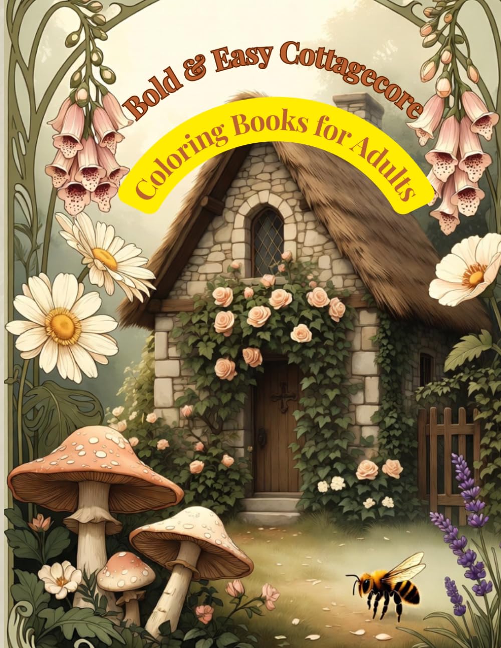Bold & Easy Cottagecore Coloring Book for Adults: 50 Simple, Relaxing Cottagecore Designs — Mushrooms, Wildflowers, Cozy Cottages & More for Stress Relief and Mindful Coloring